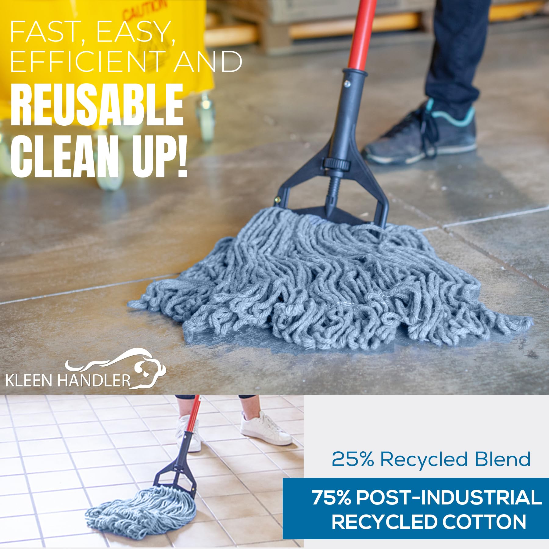 24-Pack Heavy Duty Commercial Mop Head Refills - Industrial Cotton Loop End String Mop Replacement Heads for Wet Cleaning - Blue Mop Heads - Perfect for Restaurants, Schools, and Janitorial Services