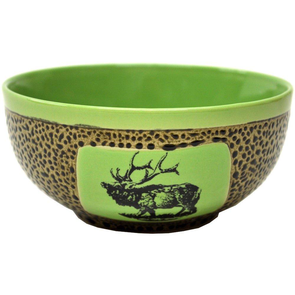Premium Bull Elk Chili Bowl Set - 4-Piece Stoneware Soup Bowls with Lids - Rustic Dinnerware for Camping, Hunting, and Outdoor Adventures