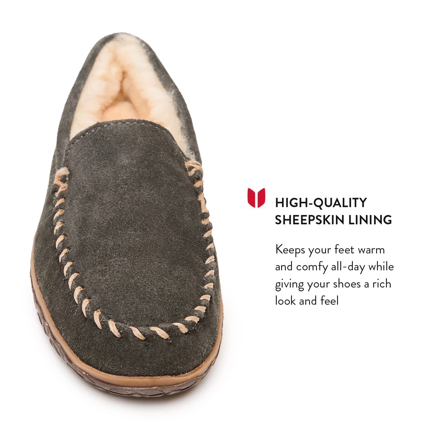 Minnetonka Tobie Men's Suede Moccasin Slippers - Fur Lined Sheepskin Indoor/Outdoor House Shoes with Durable Sole | Cozy Winter Footwear for Home, Office & Casual Wear