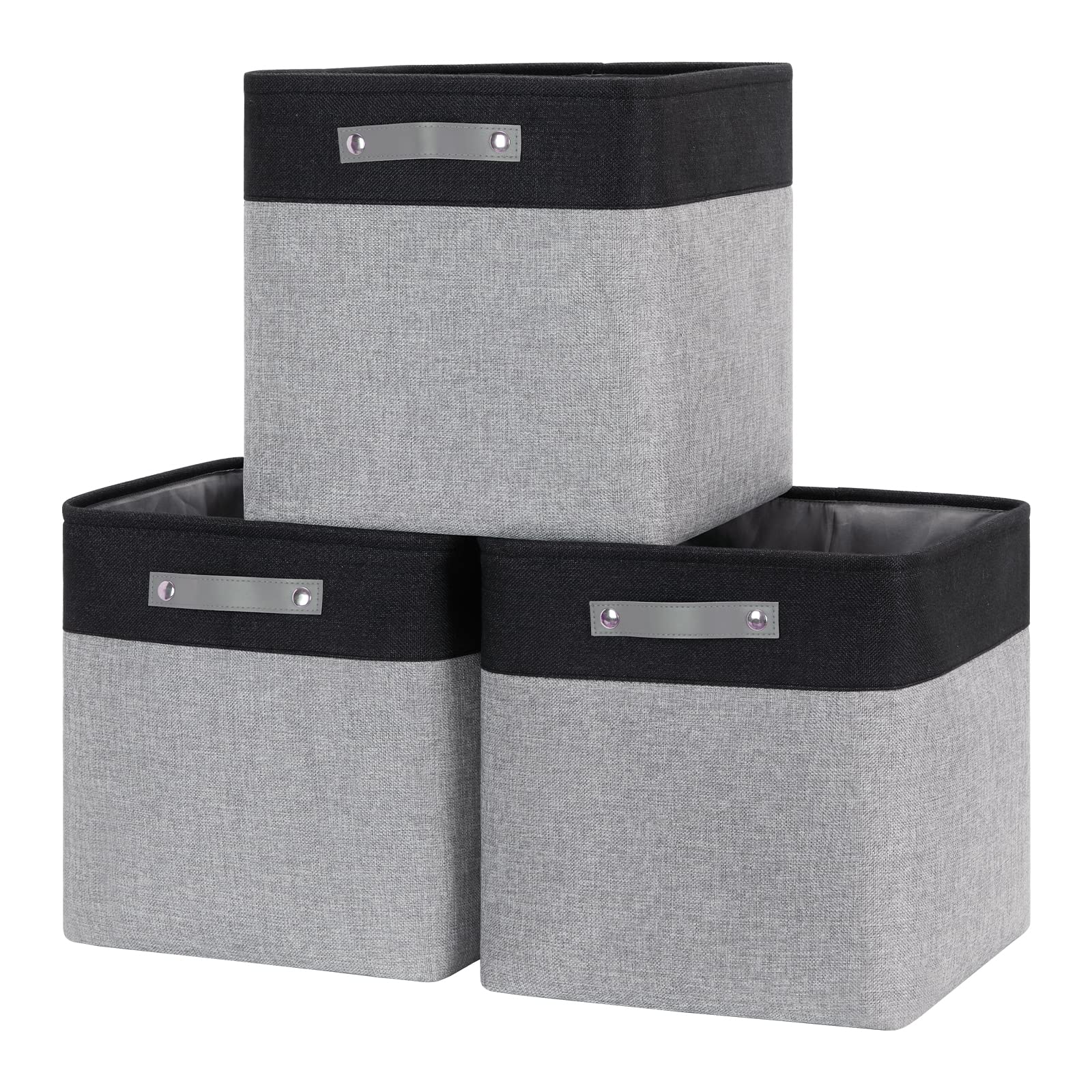 EvanColin 13 Inch Fabric Cube Storage Bins - Foldable Canvas Storage Baskets for Shelves, Nursery & Home Organization (Black & Grey, 3-Pack) | Perfect for Closet Organizer, Kids Toy Storage & Living Room Decor