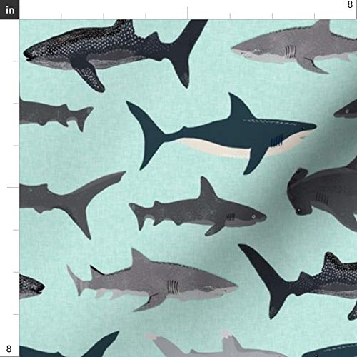 Shark Printed Minky Fabric - Soft Plush Fat Quarter for Baby Blankets, Quilt Backing & Sewing Projects | Ocean Sea Nautical Theme Kids Boys Nursery Decor | Spoonflower Premium Fabric
