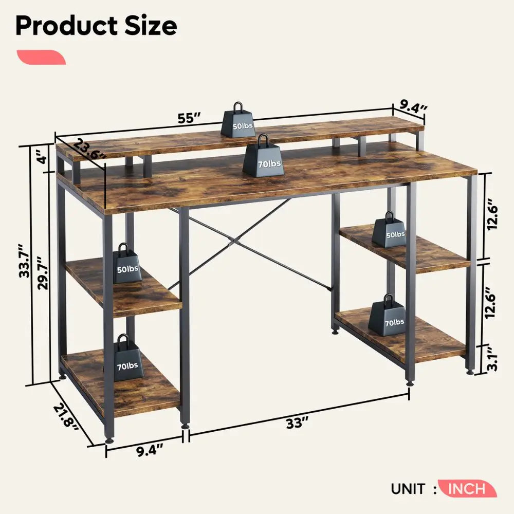 Bestier Home Office Desk with Monitor Shelf - Ergonomic Computer Desk for Small Spaces, Study & Workstation - Perfect for Remote Work, Gaming & Office Setup