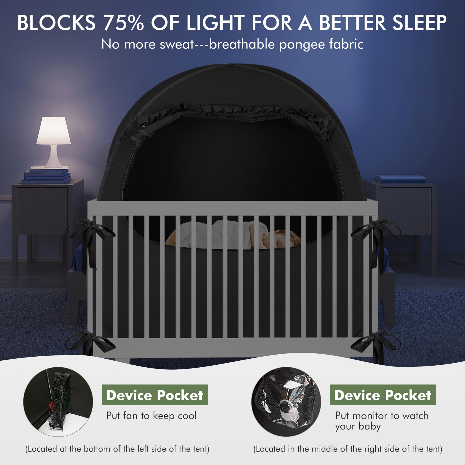Blackout Crib Tent for Pack N Play - Portable Travel Crib Cover with Breathable Mesh & Safe Bottom Design - Blocks 70% Light for Better Baby Sleep - Ideal for Travel, Daycare & Home Use