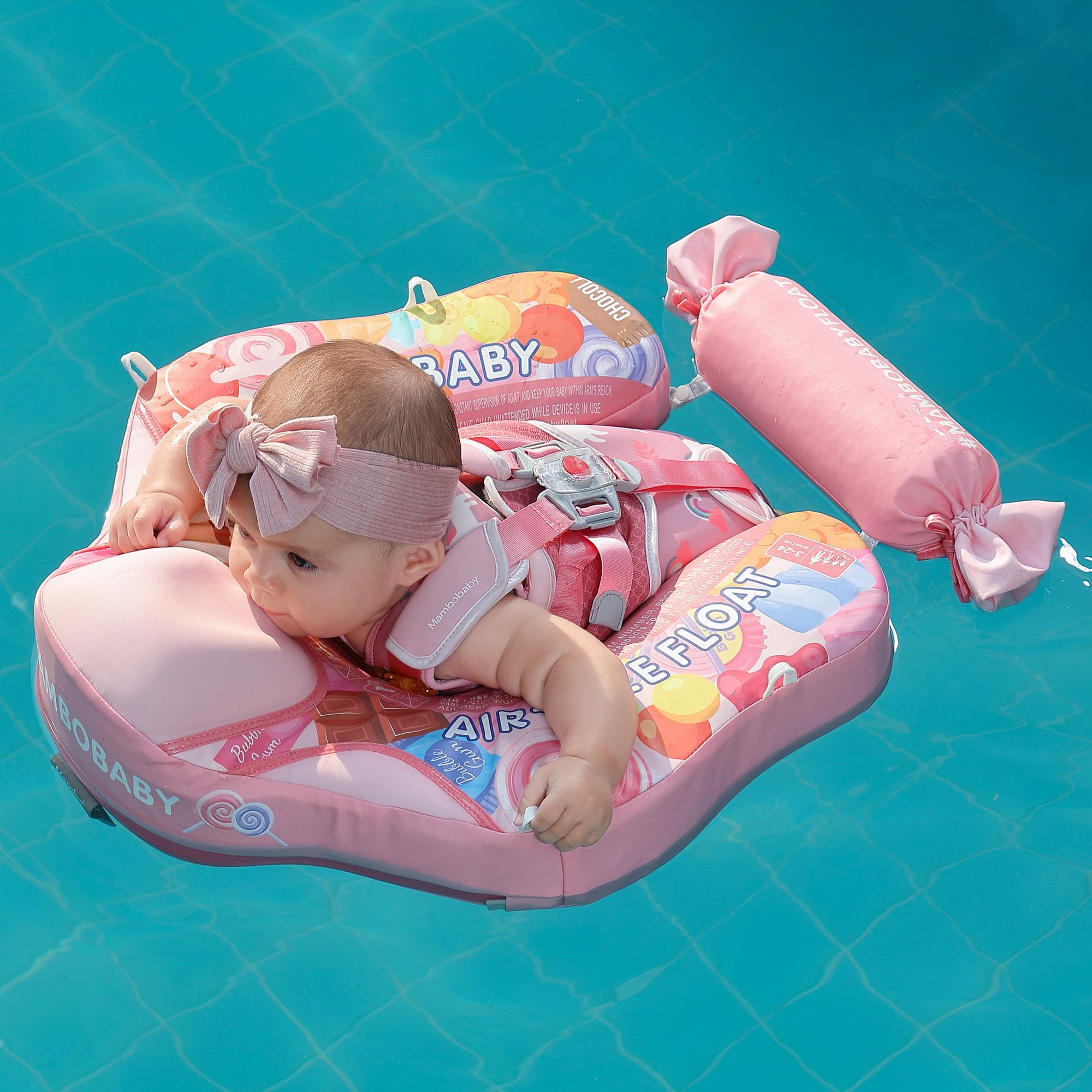Mambobaby Baby Swimming Float with Removable Canopy - Non Inflatable Safety Pool Float for Toddlers 3-24 Months, Soft Skin-Friendly Material with Upgraded Tail Design - Perfect for Beach, Pool & Water Play (Candy Color)