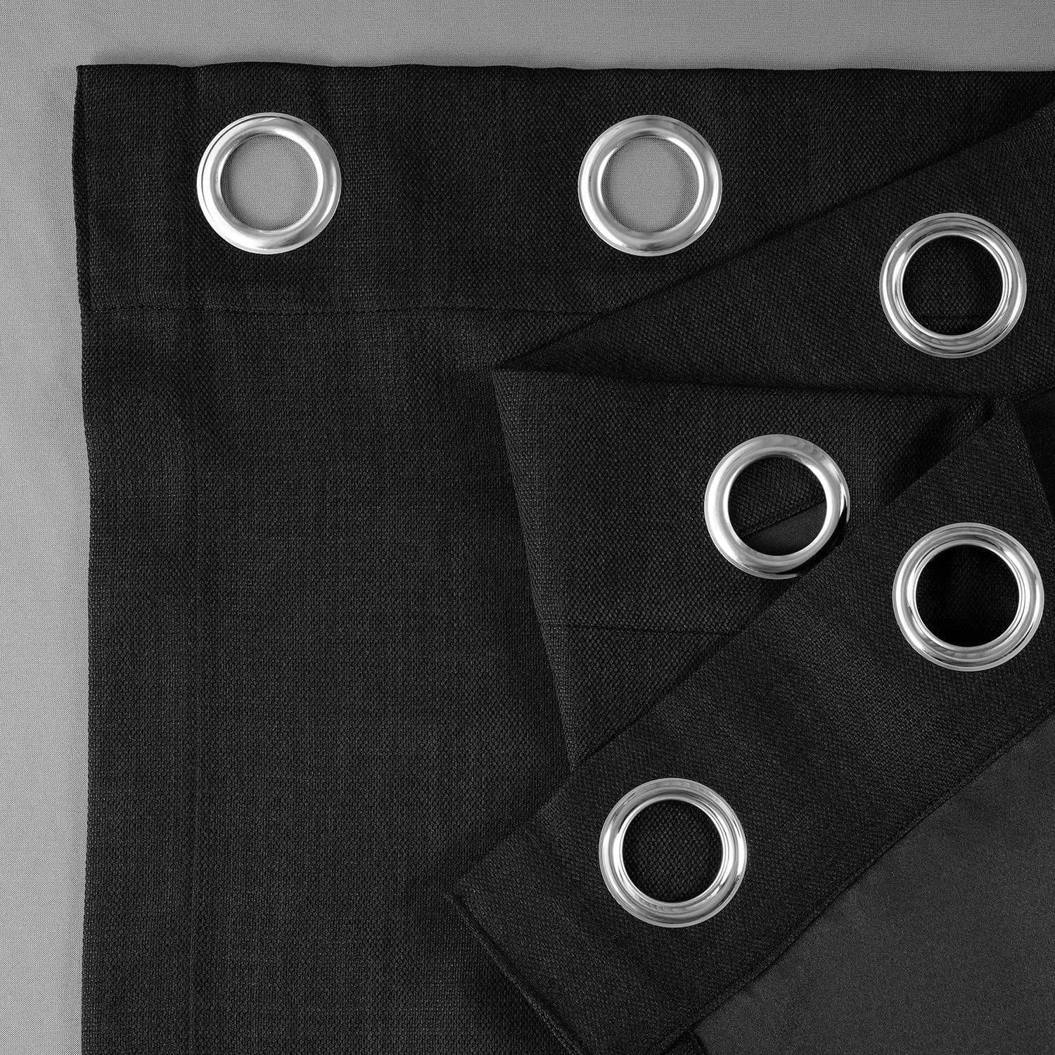 Black Grommet Textured Faux Linen Room Darkening Curtains - Thermal Insulated Window Drapes for Bedroom, Living Room & Home Theater (Set of 2 Panels)