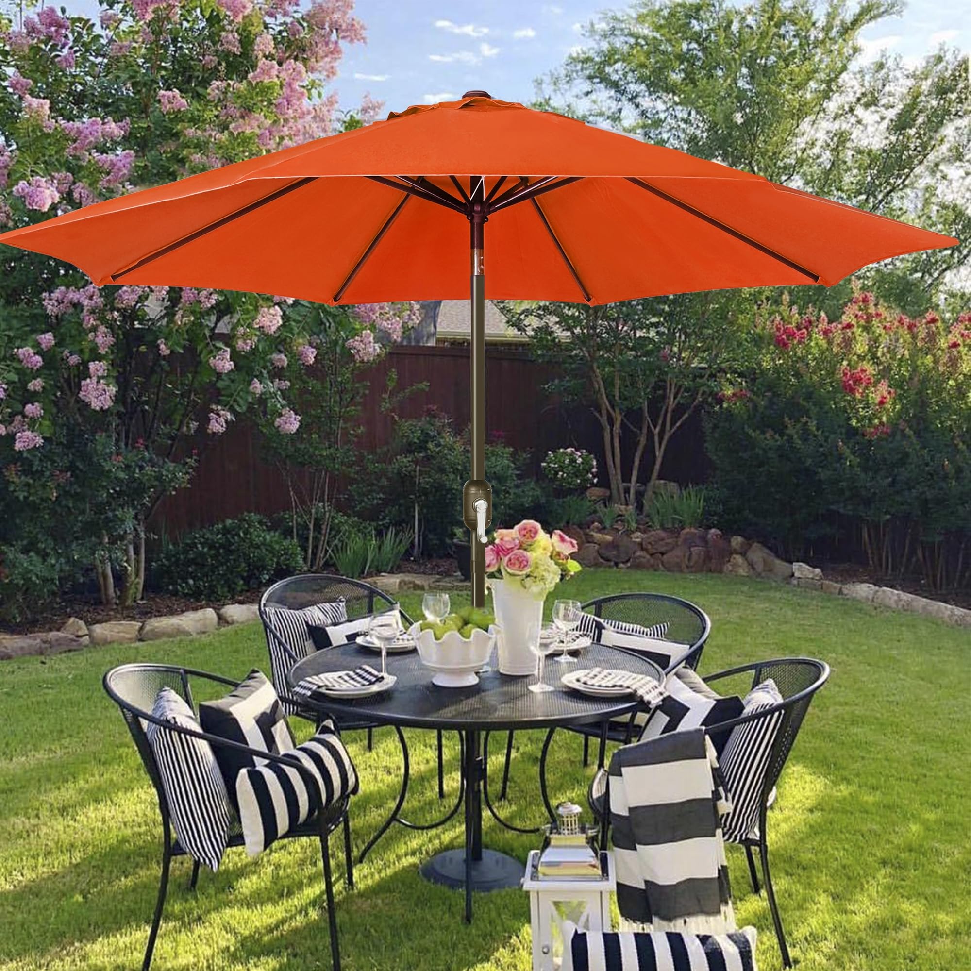 Blissun 9ft Outdoor Patio Umbrella with 8 Sturdy Ribs, Push Button Tilt & Crank - Heavy Duty Market Umbrella for Garden, Poolside, Backyard, Restaurant & Outdoor Dining Areas