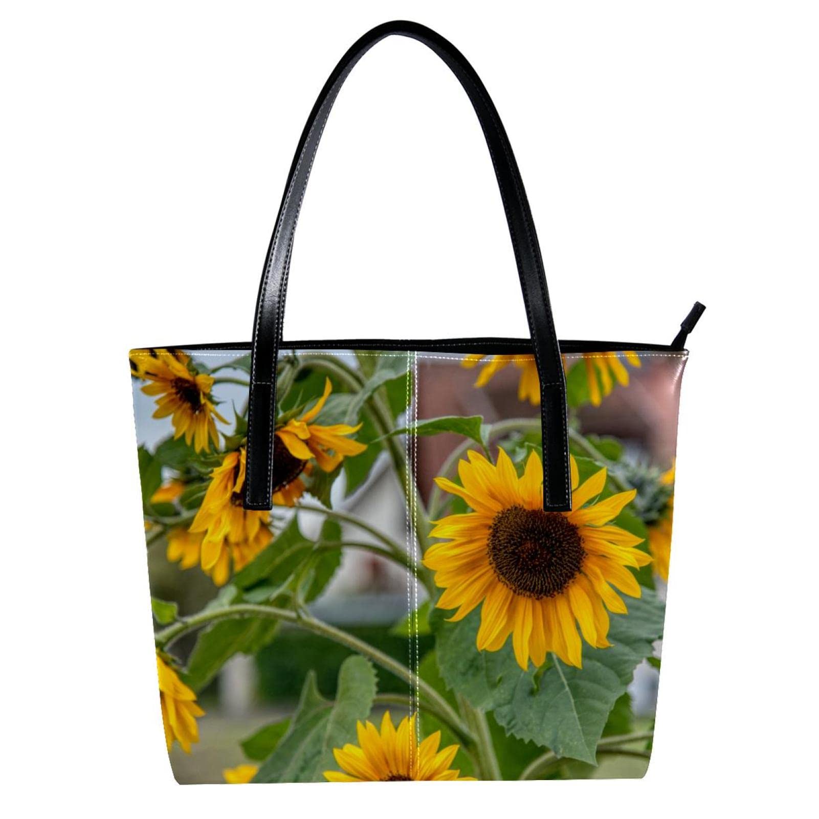 Stylish Large Leather Laptop Tote Bag for Women - Lightweight Floral Shoulder Bag with Sunflower Design - Perfect for Work, Travel & Everyday Use