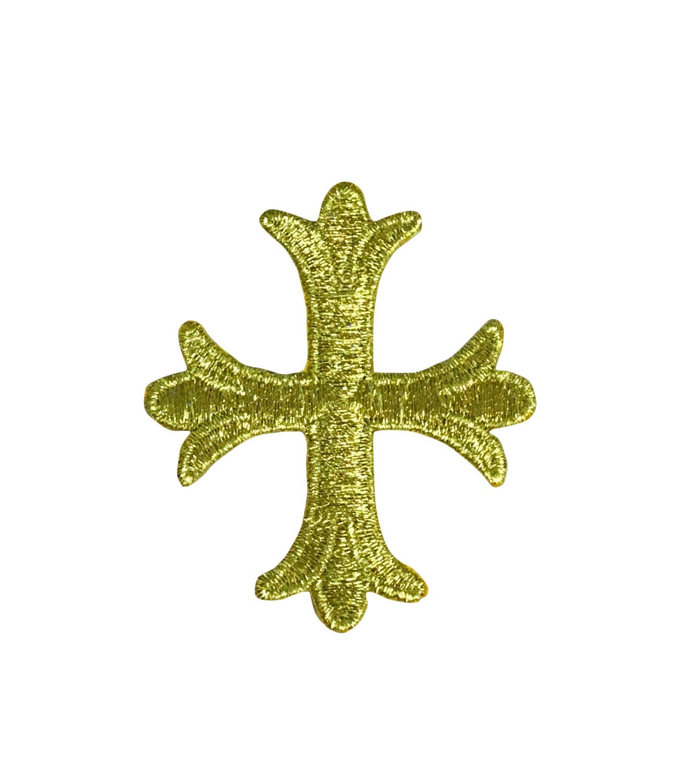 Metallic Gold Christian Religious Patonce Cross Embroidered Iron-On Patch for Jackets, Bags & DIY Crafts - Faith-Based Apparel Accessory