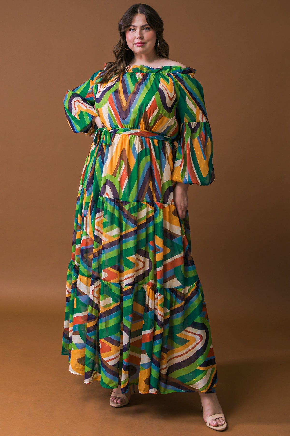 Free Spirit Green & Navy Long Sleeve Maxi Dress - Elegant Boho Style for Women, Perfect for Beach Vacations, Date Nights & Summer Festivals