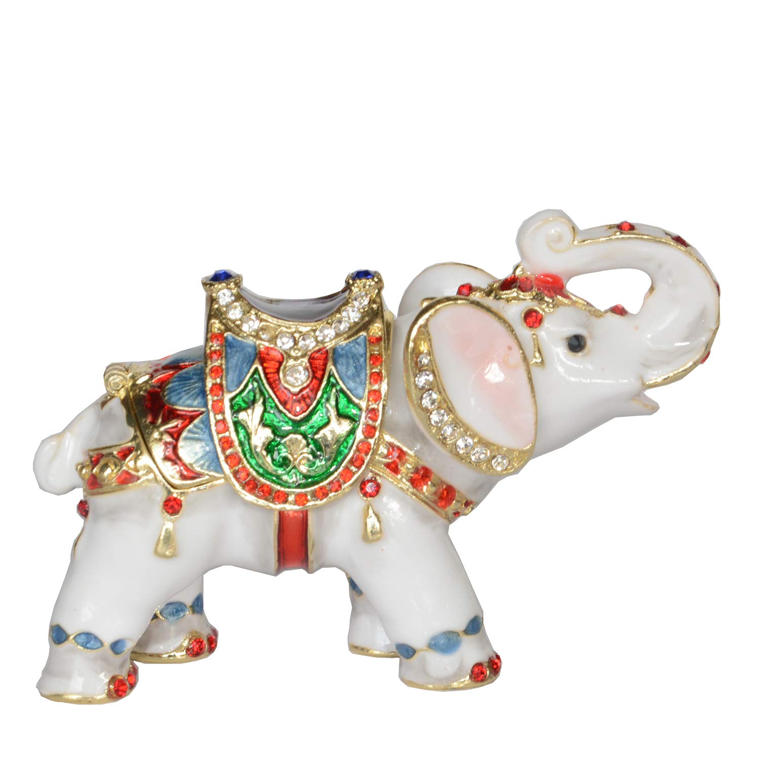 Hand Painted Baby Elephant Trinket Box - Jewelry Storage Organizer with Hinged Lid, Ring & Earring Holder - Decorative Animal Figurine Collectible Gift for Women - Perfect for Dresser, Vanity & Nursery Decor