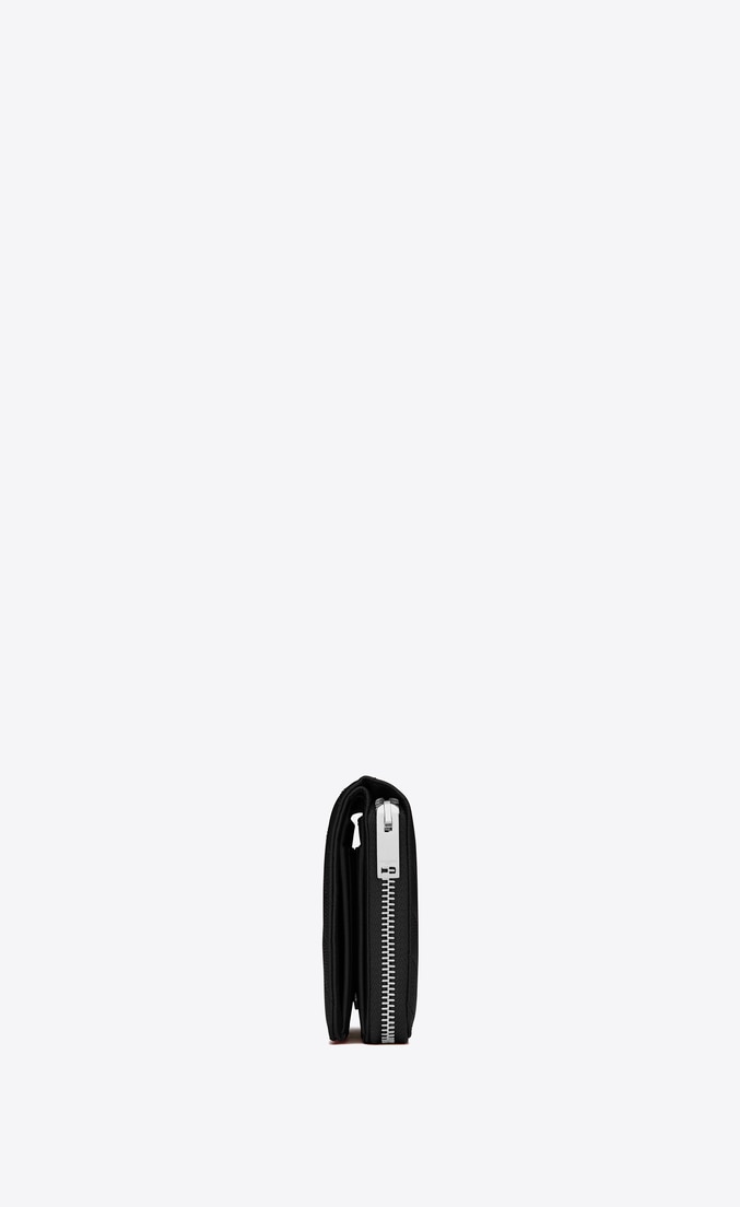 Saint Laurent Compact Zip Around Wallet - Black Grain De Poudre Leather for Women | Luxury Designer Wristlet Clutch for Everyday Use & Special Occasions