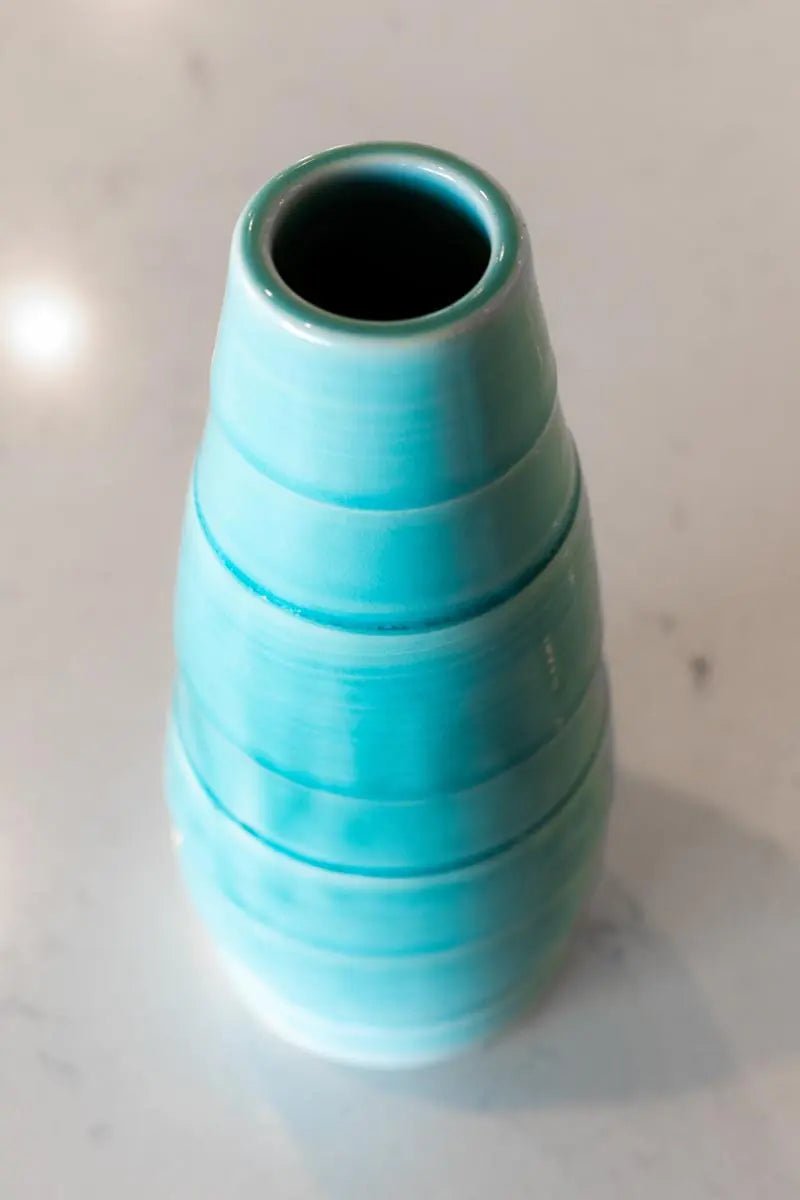 Set of 2 Medium & Large Clear Turquoise Decorative Vases - Modern Home Decor for Living Room, Dining Table & Wedding Centerpieces