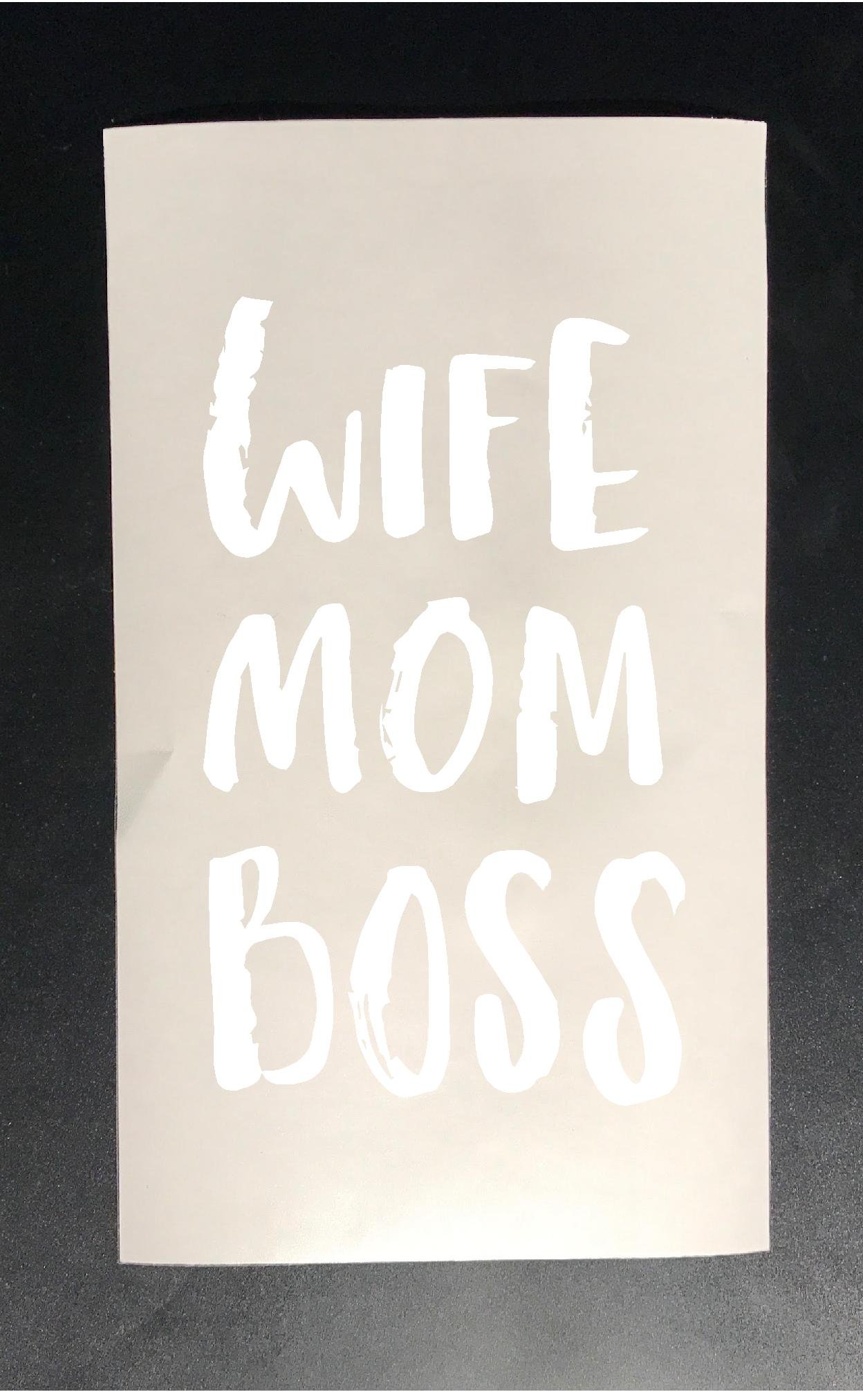 Wife Mom Boss Iron-On Heat Transfer Stencils for T-Shirts & Clothing (White) - DIY Custom Apparel for Gifts, Parties & Family Events