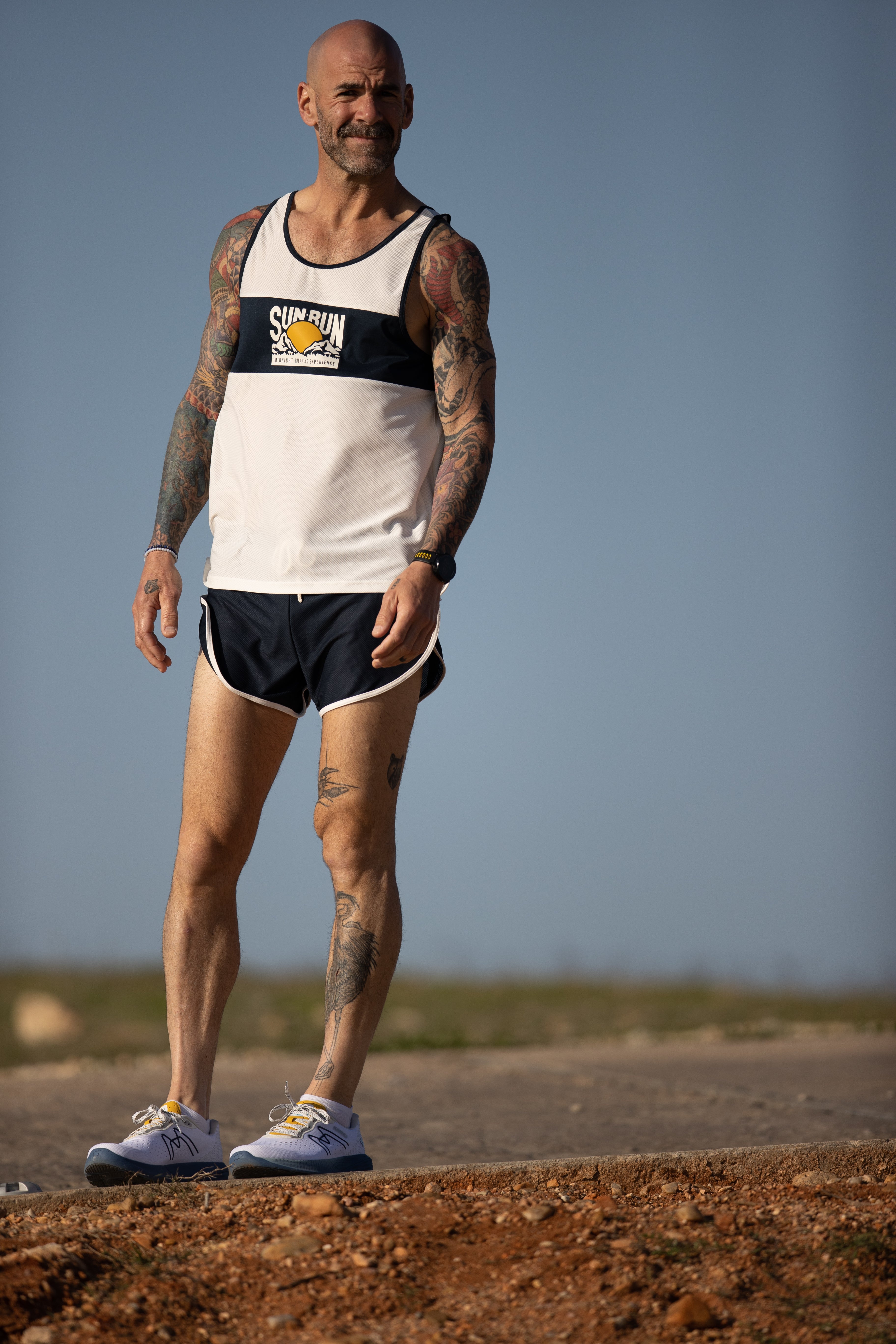 Sun Run Men's Performance Singlet - Breathable Running Top in Off White/Estate Blue | Ideal for Jogging, Gym Workouts & Outdoor Sports