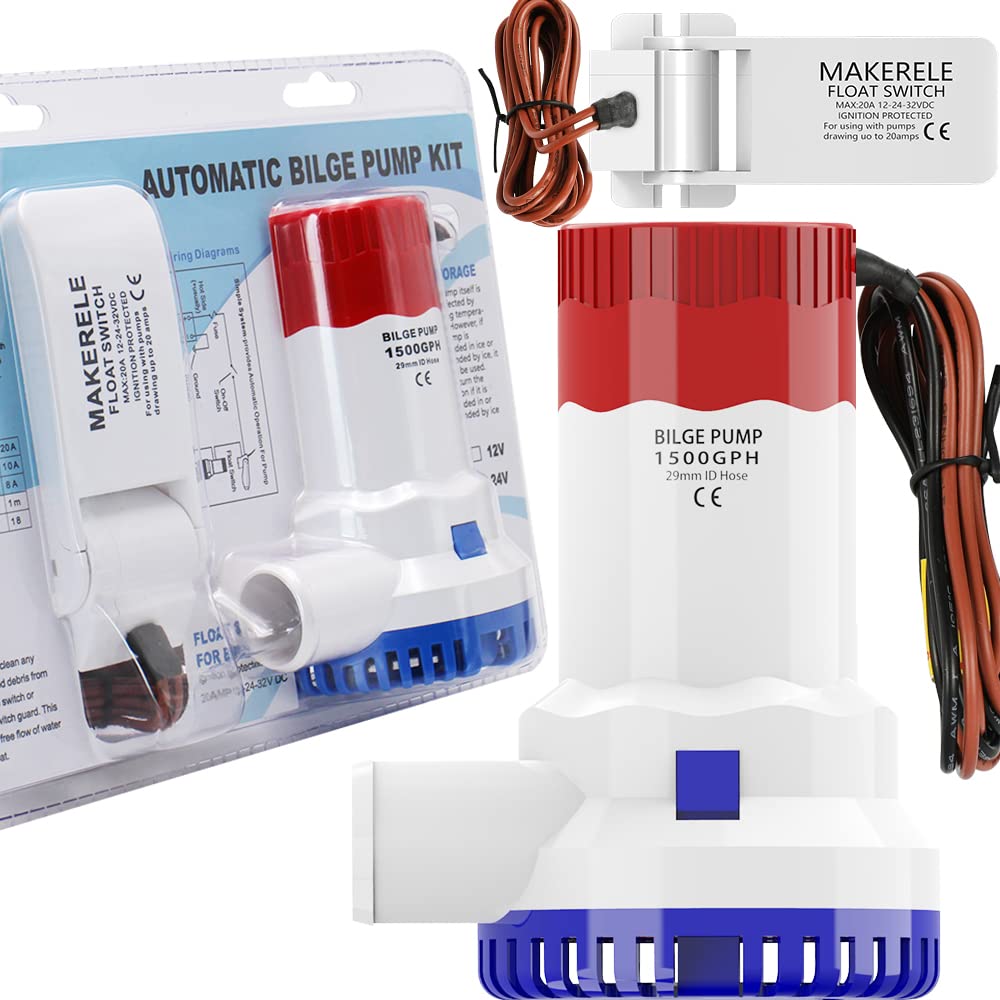 MAKERELE 12V 1500GPH Low Noise Electric Bilge Pump - Non-Automatic Water Pump for Boat, RV, Pool, Yacht & Water Tank | Heavy Duty Marine & Outdoor Use