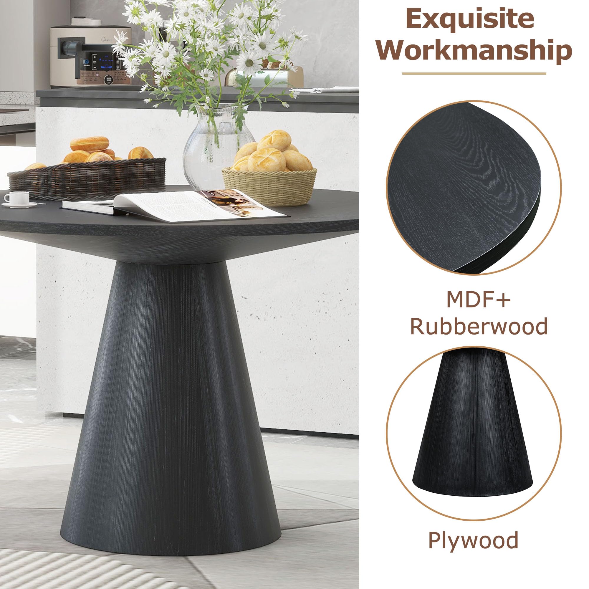 Vintage Round Wooden Dining Table - 42 Inch Retro Kitchen & Living Room Table, Solid Wood Top with Black Finish - Perfect for Small Spaces, Breakfast Nooks & Cozy Family Gatherings