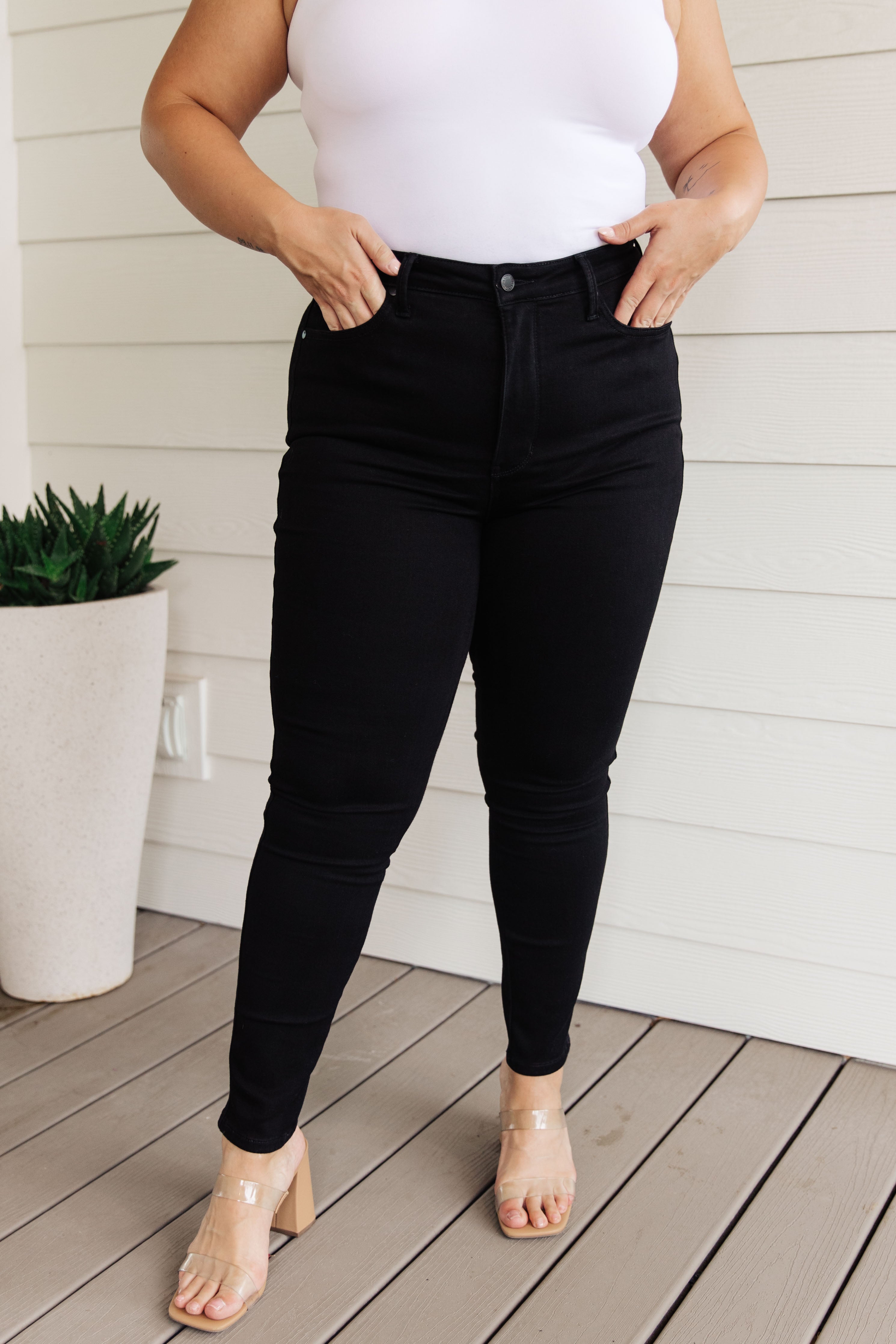 Audrey High Rise Control Top Classic Skinny Jeans for Women - Slimming Black Denim Pants | Perfect for Work, Date Night & Everyday Wear