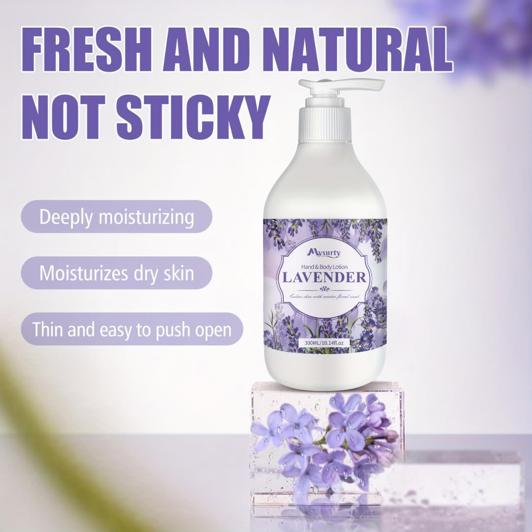 Lavender Hand and Body Lotion for Dry Skin - Deep Moisturizing Cream for Men & Women - 300ml Hydrating Daily Moisturizer with Natural Ingredients - Perfect for Home, Office & Travel Use