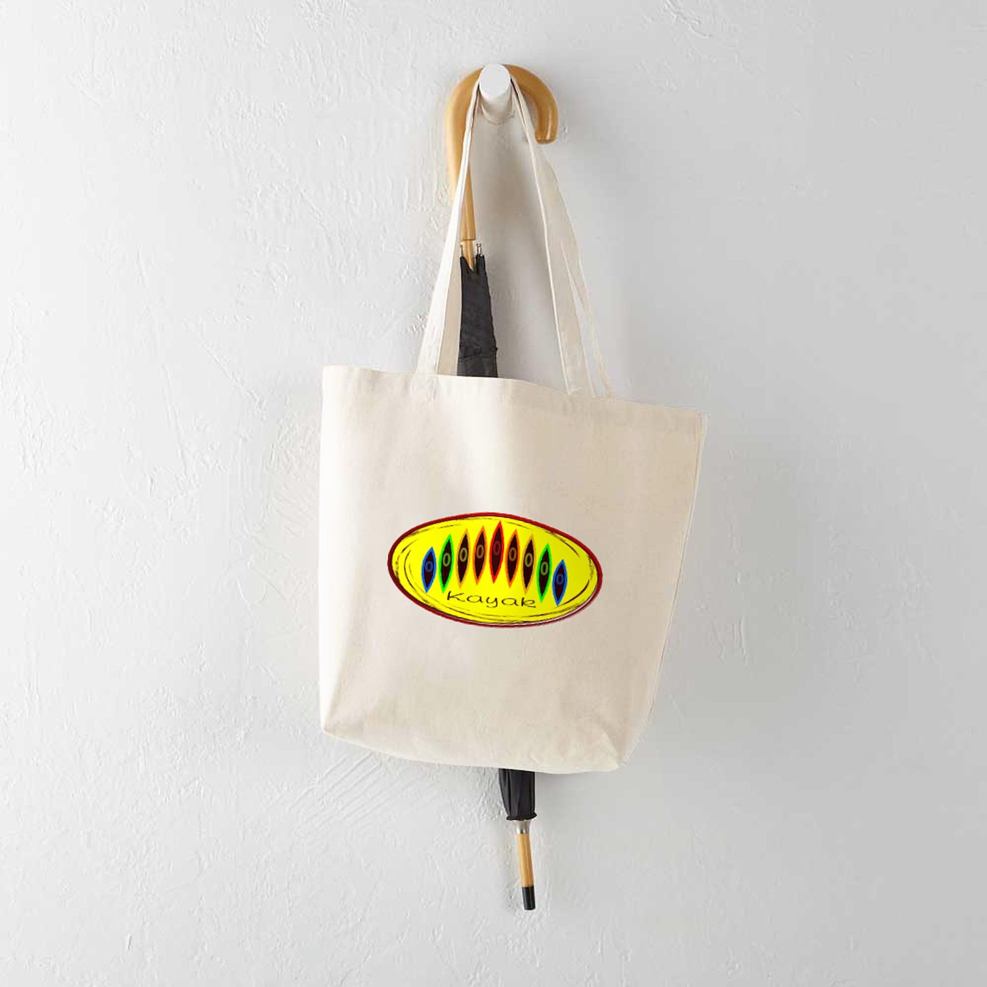 Neon Rainbow Kayak Tote Bag - Natural Canvas Reusable Shopping Bag for Beach, Groceries & Outdoor Adventures
