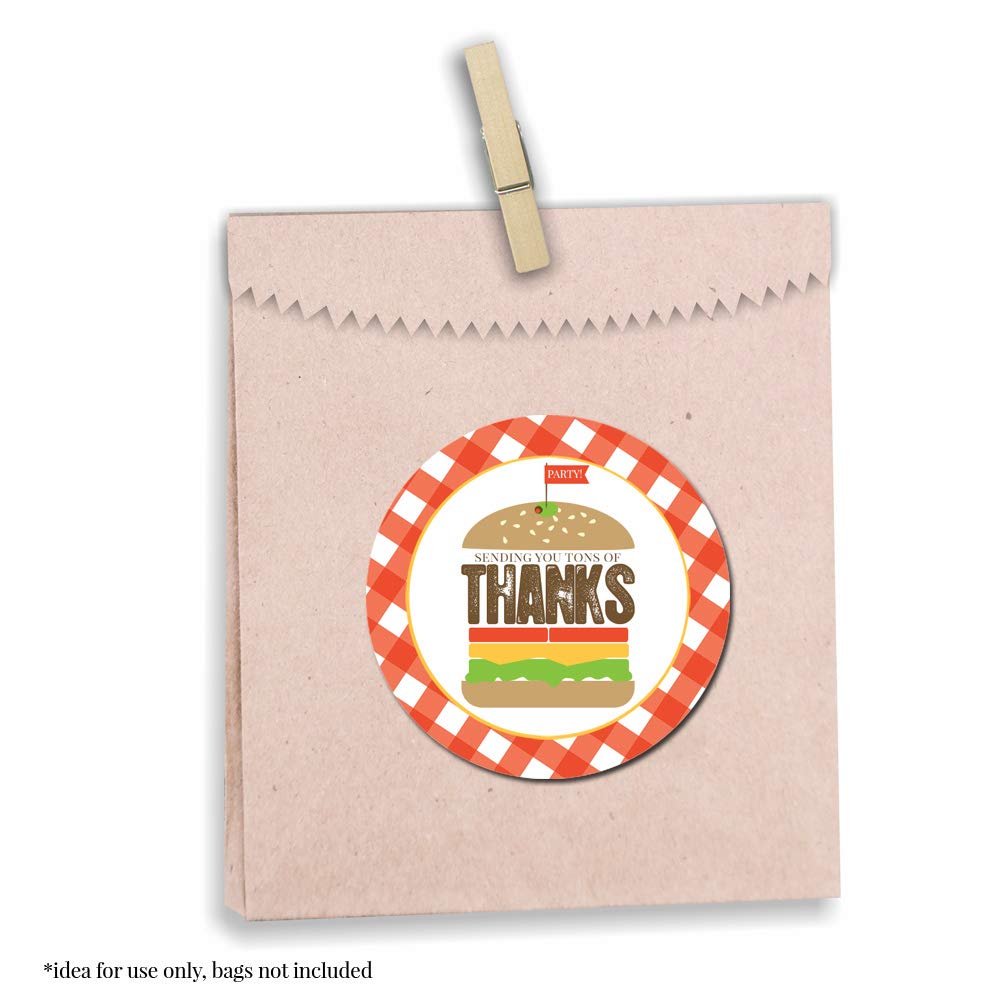 AmandaCreation 40-Pack 2 Inch Hamburger BBQ Party Stickers - Perfect for Backyard BBQ, Thank You Gifts, Envelope Seals & Goodie Bags - Fun Summer Cookout & Picnic Supplies