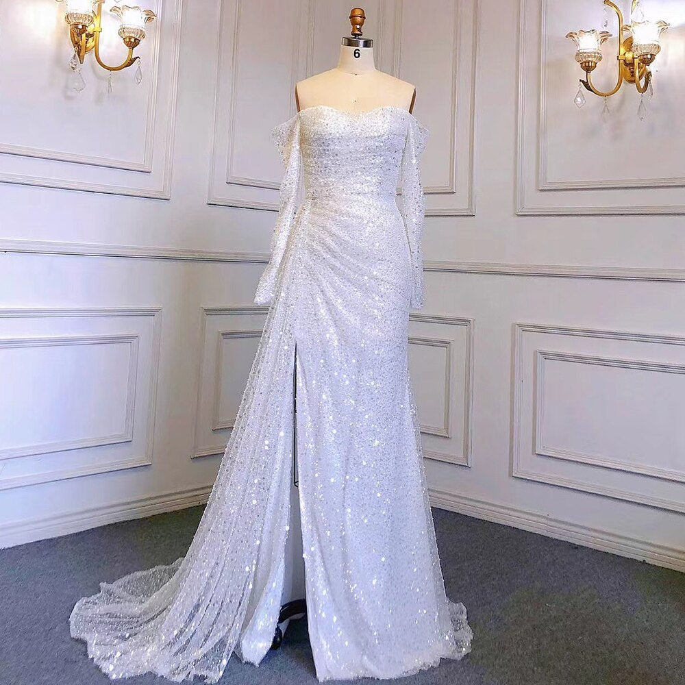 Elegant Beaded Lilac Mermaid Evening Gown with Overskirt for Women - Serene Hill LA71630 | Perfect for Prom, Wedding, and Formal Party Dresses