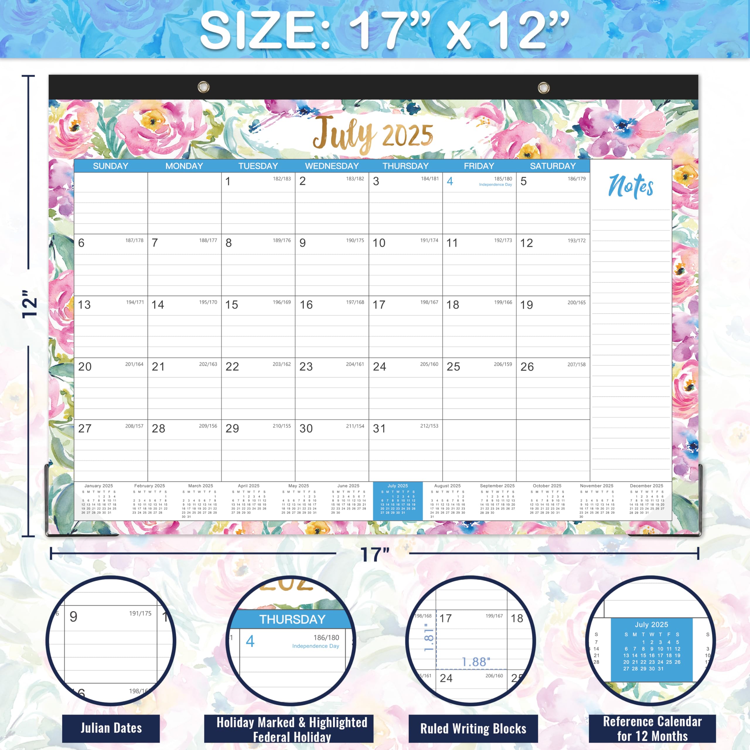 2025-2026 18-Month Large Desk Calendar Planner | July 2025 - December 2026 | 17
