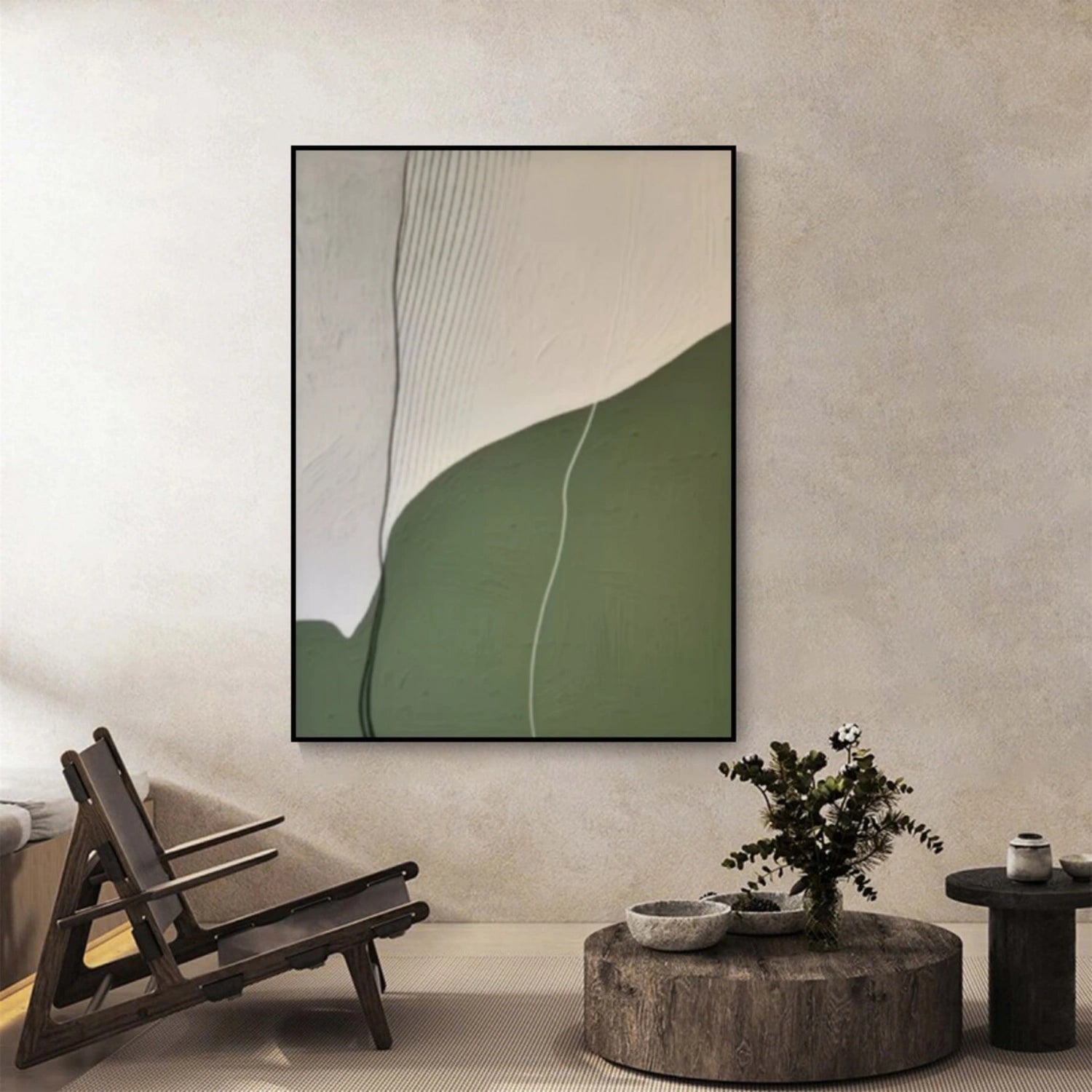 Beige & Green Abstract Wall Art Canvas Print #BG118 - Modern Home Decor for Living Room, Bedroom & Office