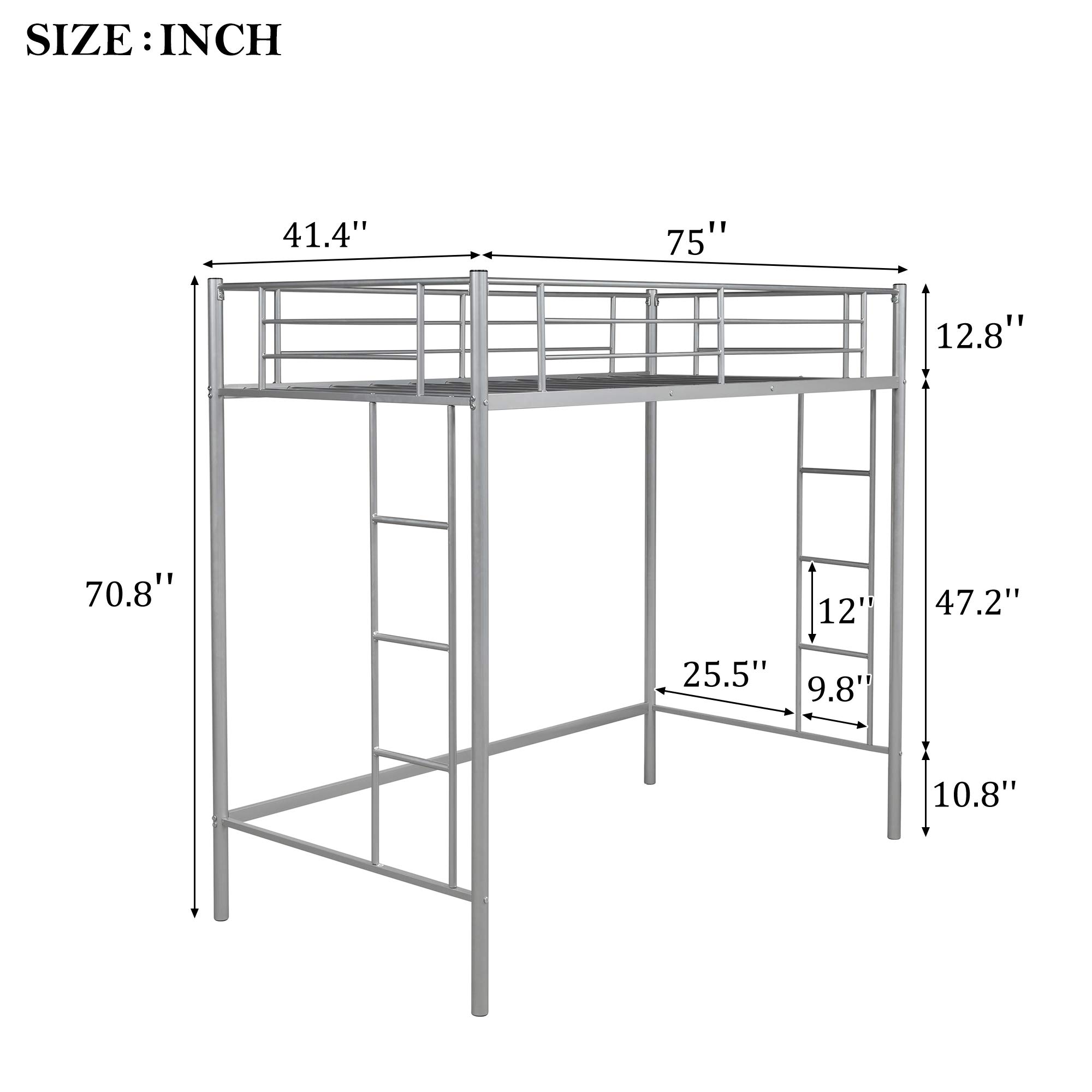 Sturdy Metal Twin Loft Bed with 2 Ladders & Safety Rails - Space Saving Kids Bunk Bed Frame for Small Bedrooms - Modern Silver Loft Bed for Teens & Children - Perfect for Dorms, Apartments & Shared Rooms