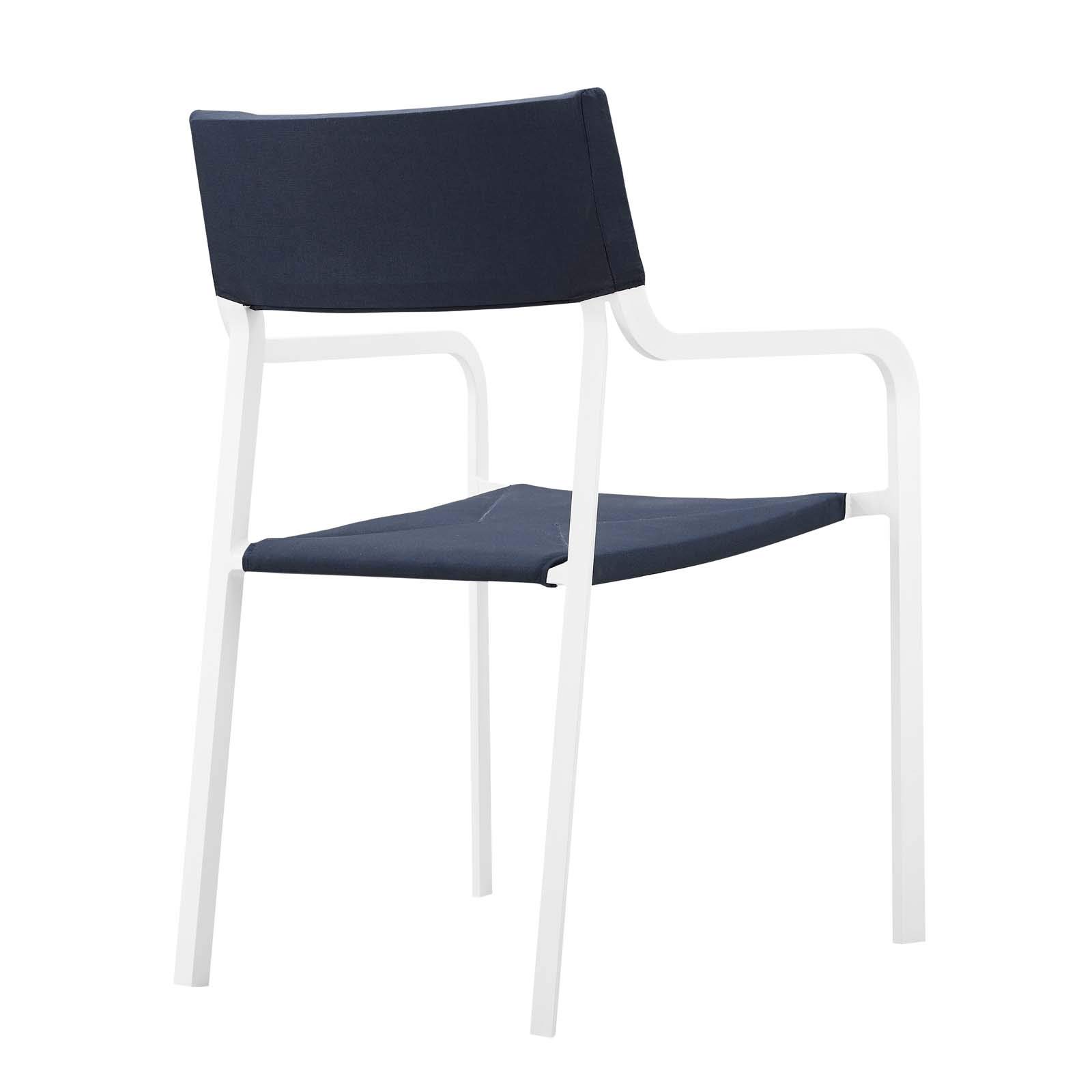 Modway EEI-3573-WHI-NAV Raleigh Outdoor Patio Aluminum Stackable Dining Armchair - Fully Assembled White Navy Chair for Garden, Poolside & Restaurant Seating