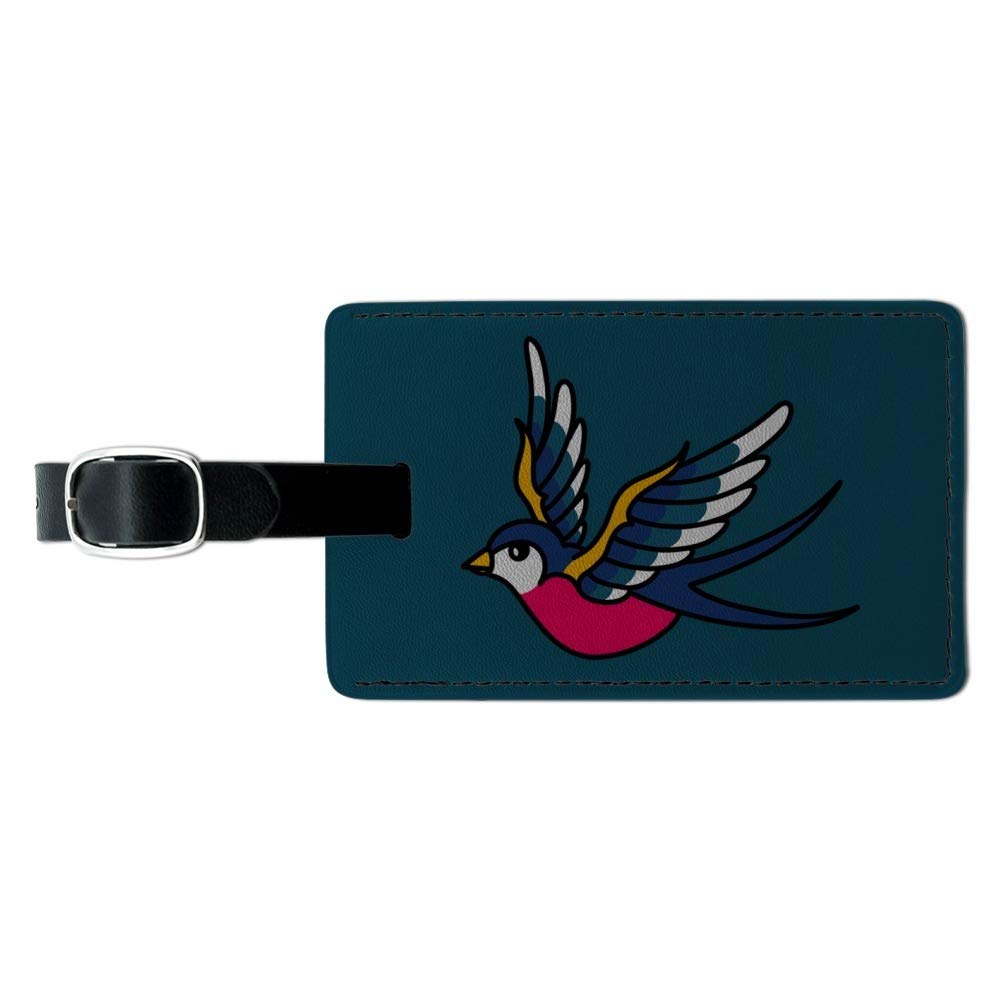 Vintage Swallow Rectangle Leather Luggage Tag - Personalized Carry-On ID Tag for Suitcases & Travel Bags | Perfect for Business Trips, Vacations & Airport Identification