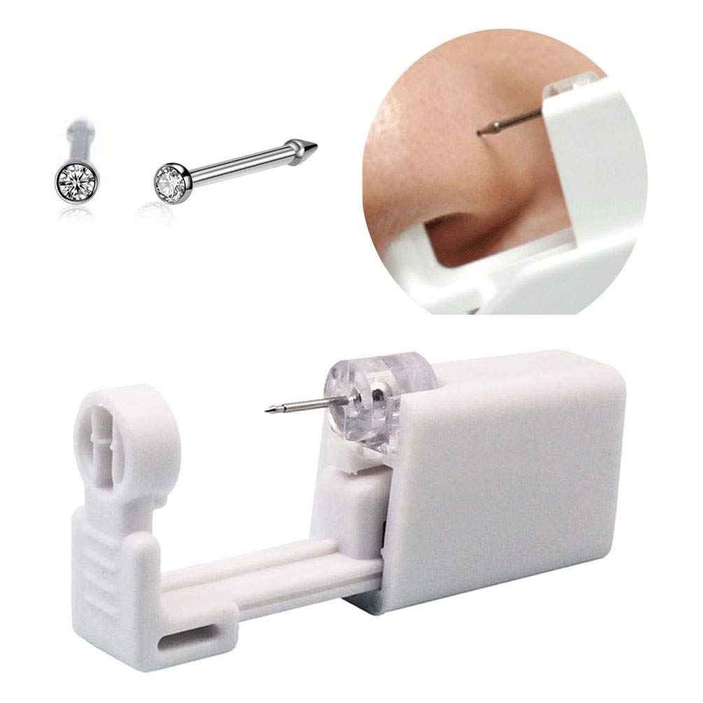 Professional Nose Piercing Kit - Safe & Easy Self Piercing Gun Tool with Sterile Needles for Home or Salon Use (White) | Perfect for DIY Nose Piercing, First-Time Users, and Professional Body Jewelry Applications