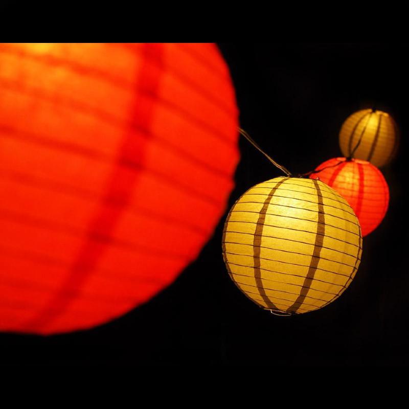 16 Inch Christmas Holiday Red and Gold Paper Lantern String Lights - 21 FT Expandable Decor with White Cord for Indoor/Outdoor Party, Wedding, Garden & Festive Decorations