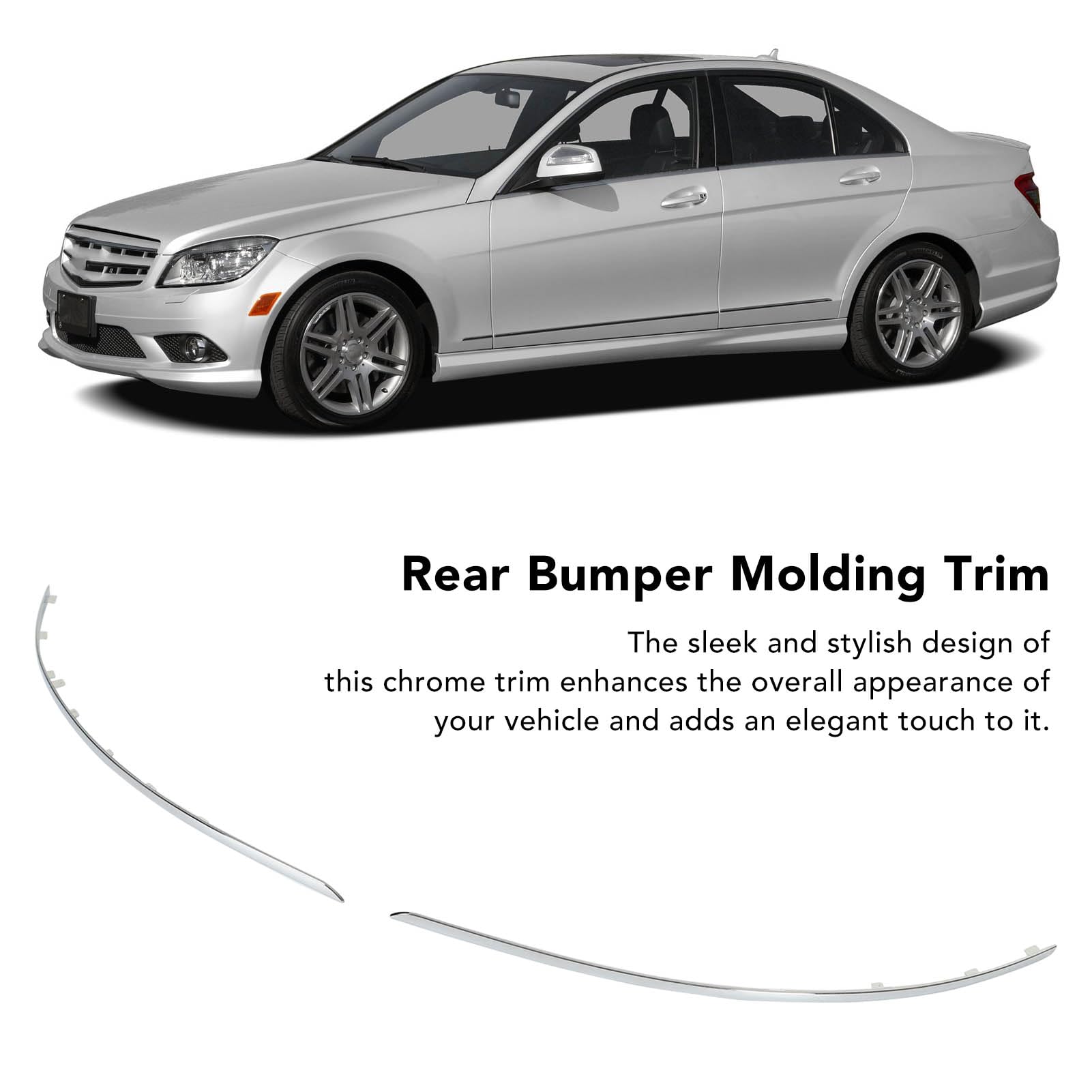 ABS Chrome Plated Rear Bumper Molding Trim Pair (2048851021) - Replacement for Mercedes C230 C300 C350 with Sport Package | Perfect for Car Restoration & Accident Repair