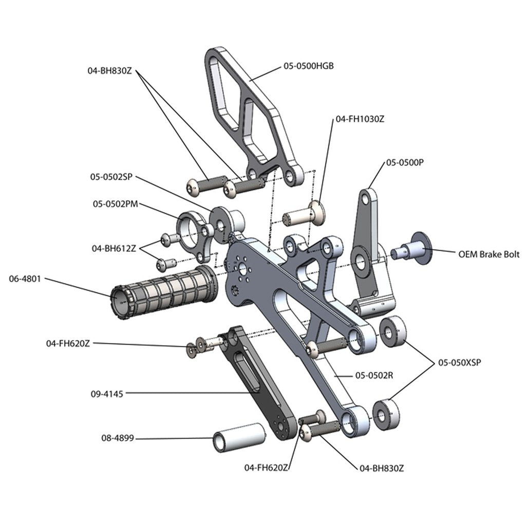 Triumph Daytona 675R GP Shift Rearset with Quick Shifter Rod - Race Use Only (No Side Stand) - High-Performance Motorcycle Racing Footpegs for Track Days and Competitive Riding