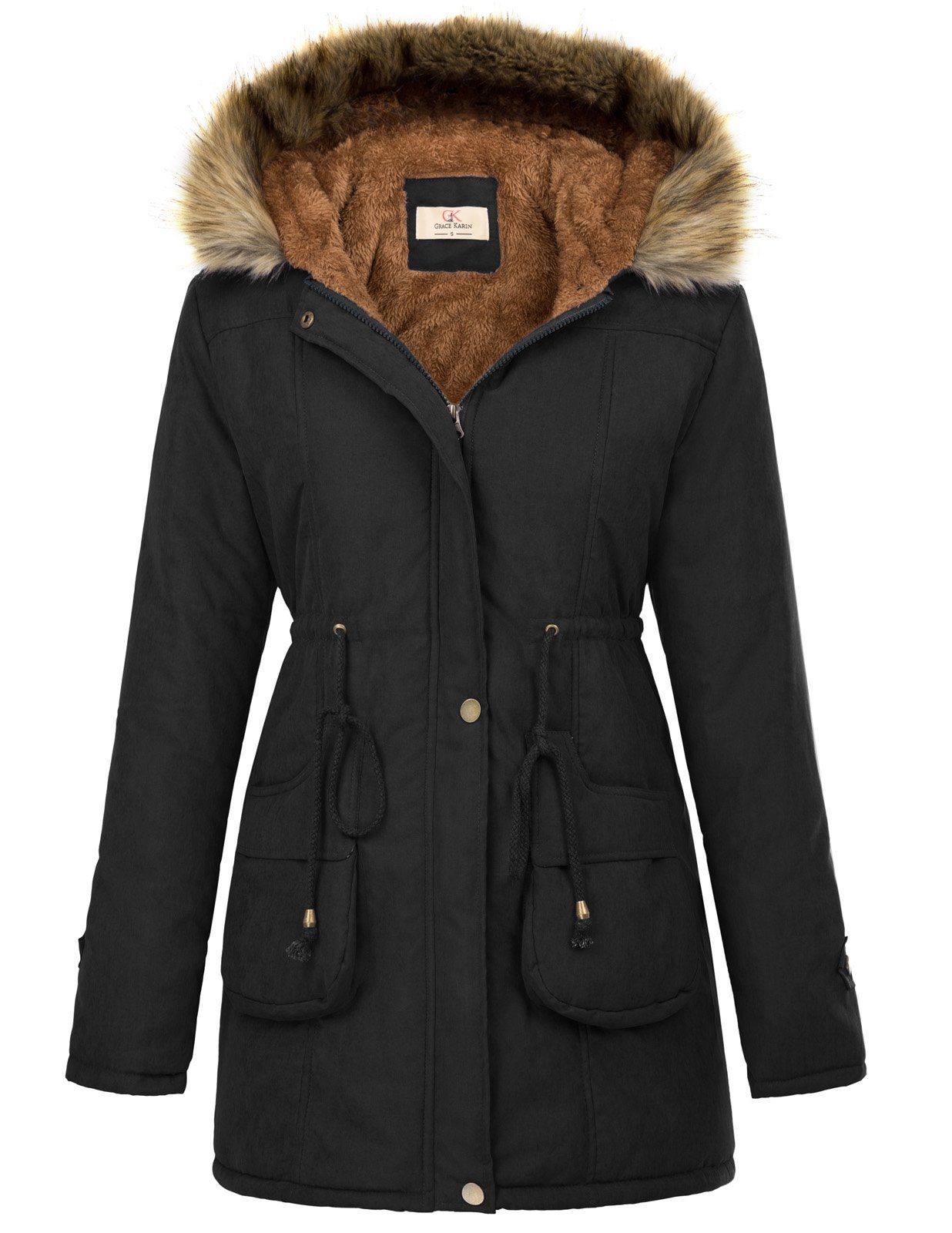 GRACE KARIN Women's Winter Fleece Parka Jacket - Warm Hooded Military Style Anorak Coat for Cold Weather | Perfect for Snowboarding, Hiking & Outdoor Activities