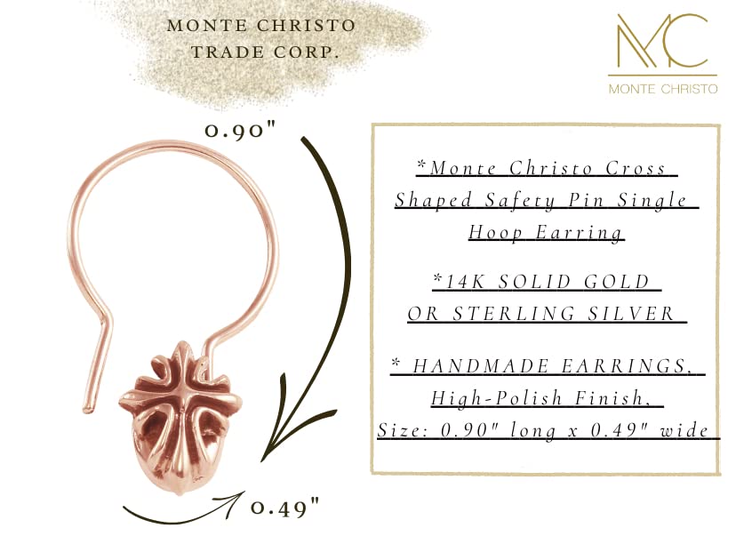 Monte Christo Gold Safety Pin Hoop Earrings for Women - Single Earring, Dainty Charm Jewelry Gift - Made in USA - Perfect for Casual Wear, Parties & Unique Fashion Statements
