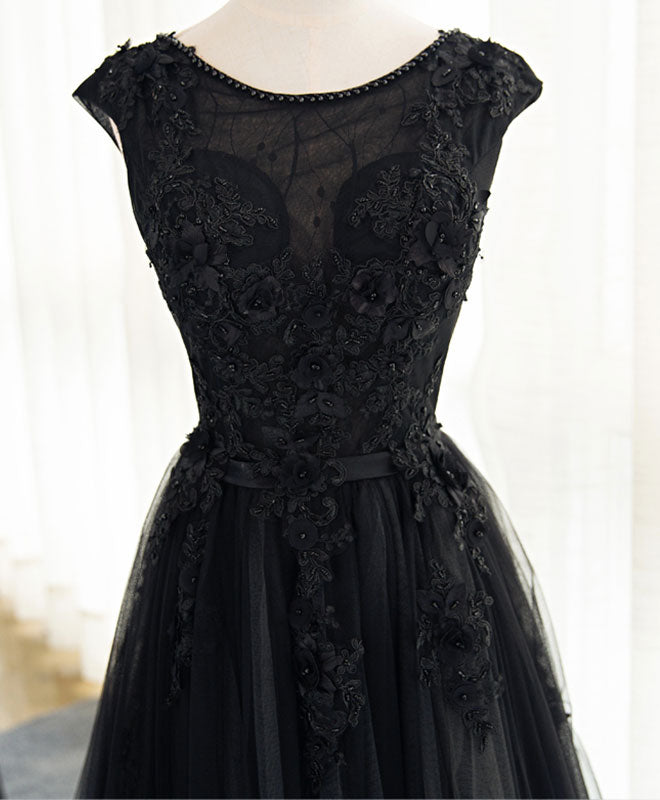 Elegant Black A-Line Tulle Lace Long Prom Dress for Women - Perfect for Evening Gala, Formal Dance & Special Occasions