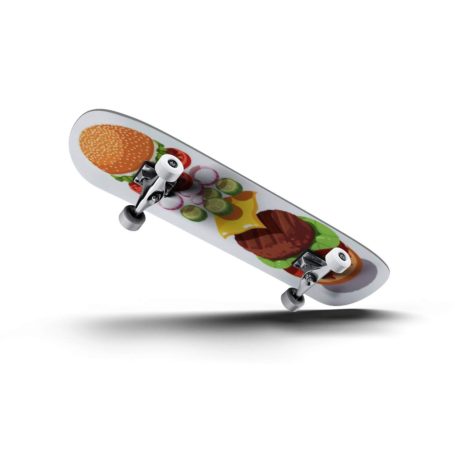 Premium Concave Skateboard for Beginners & Pros - Classic Grilled Hamburger Design - Longboard for Extreme Sports & Teen Gifts - Perfect for Street Skating, Park Tricks & Commuting