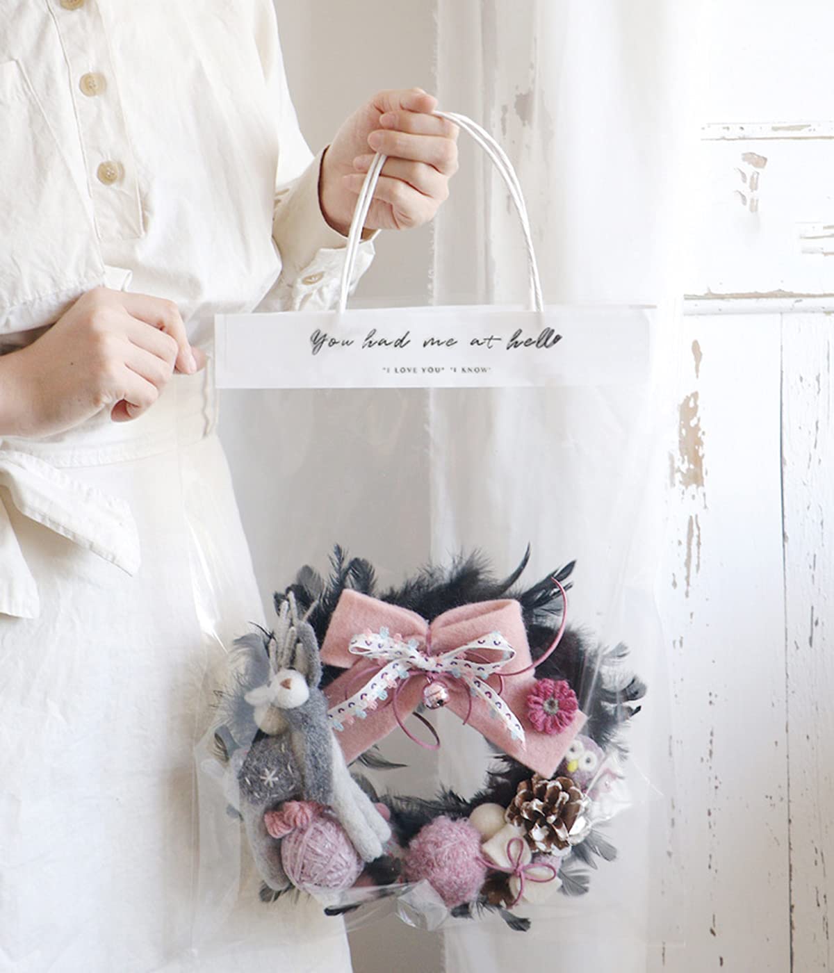 10 Pack Clear PVC Flower Packaging Bags with Handles - Rose Bouquet Gift Wrap Bags for Florist, Wedding, Birthday & Anniversary - Durable Plastic Tote Bags for Flower Arrangements, Bouquet Presentation & Gift Giving