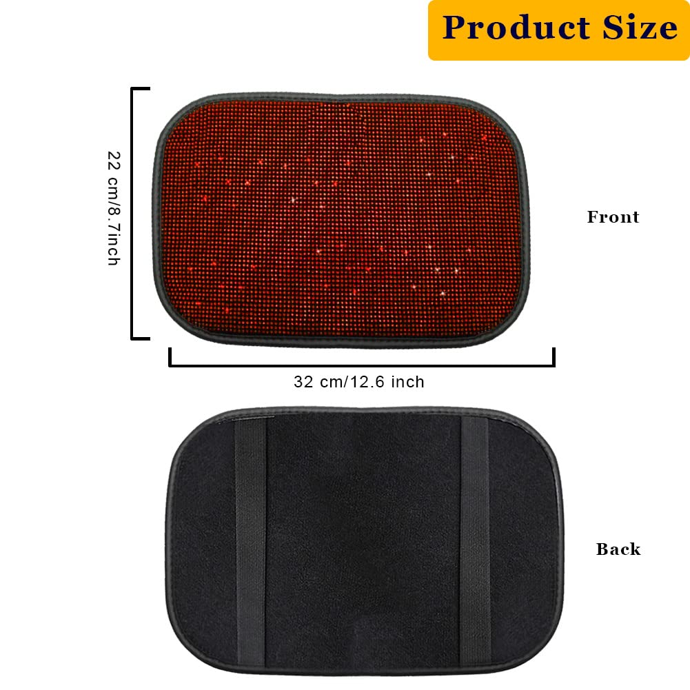 Sparkling Rhinestone Car Center Console Cover for Women - 12.6x8.7 Inch Diamond Armrest Cushion Pad - Luxury Bling Car Interior Accessory (Red Crystal) | Perfect for Sedans, SUVs & Gift Giving