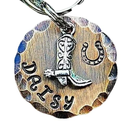 Personalized Cowboy Pet ID Tag - Western Style Dog & Cat Tag with Hand Stamped Design (1 Inch) - Perfect for Pets, Ranch Animals & Western-Themed Accessories