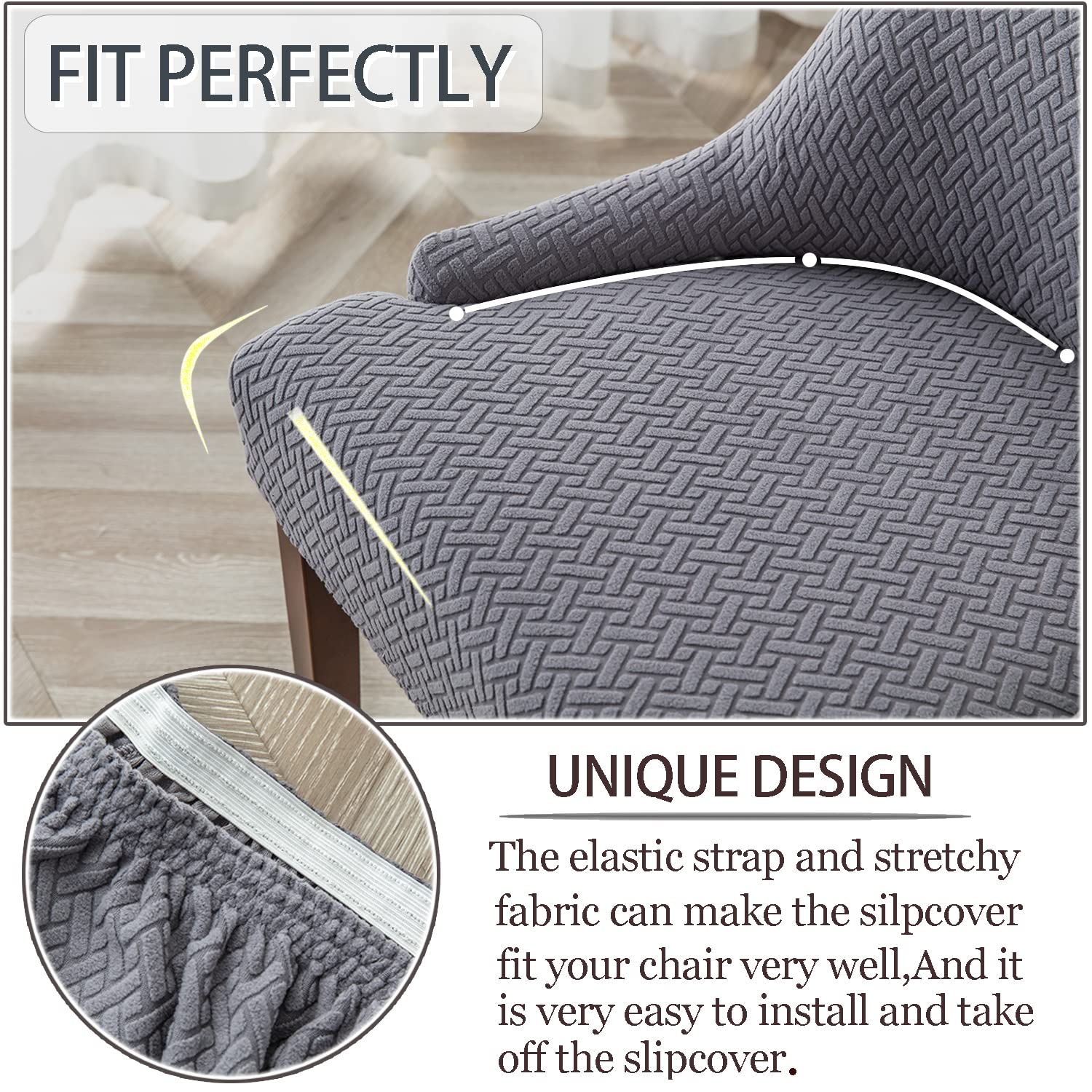 Stretch Wingback Chair Covers Slipcovers - Reusable Armchair Protector Set of 2, Diagonal Stripes Design for Dining Room & Kitchen Chairs (Gray) - Perfect for Home Decor, Furniture Protection & Easy Cleaning