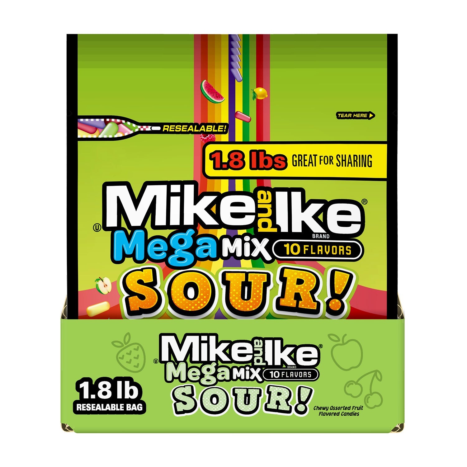 Just Born Mike & Ike Mega Mix Sour Candy - 28.8oz Resealable Bag | Bulk Sour Fruit Flavored Candies for Parties, Movie Nights & Office Snacks