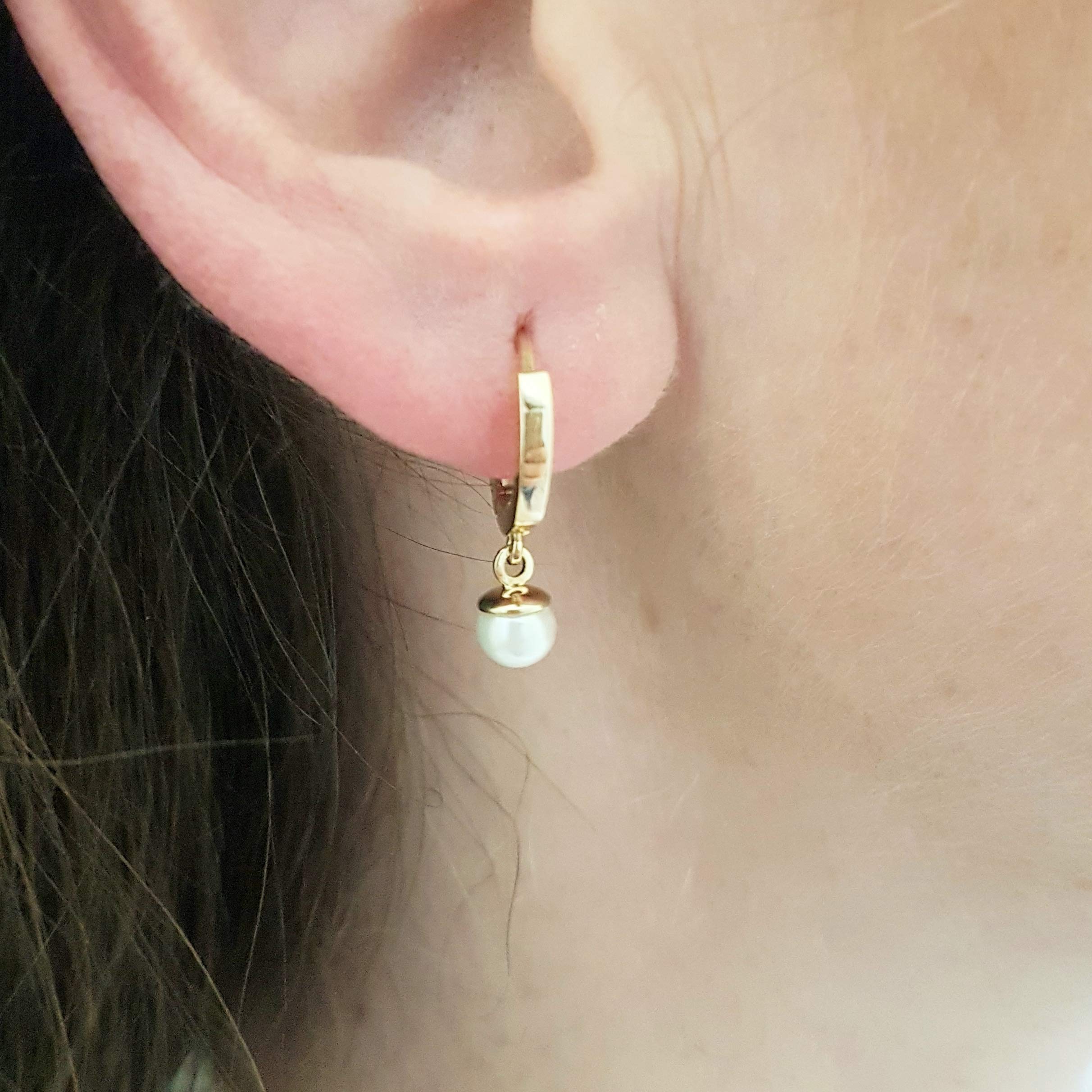 14K Solid Gold Freshwater Pearl Hoop Earrings for Women | 6mm Cultured Pearl Jewelry, June Birthstone Gift for Mom, Wife, Girlfriend | Perfect for Weddings, Anniversaries & Special Occasions