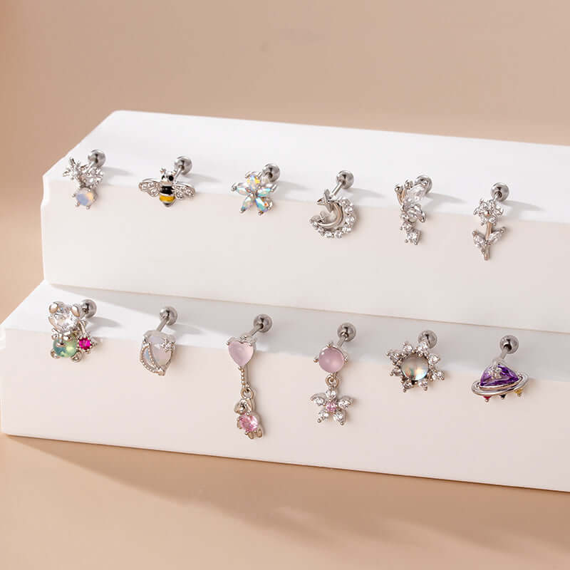 20G Helix Cute Animal Conch Stud Earrings for Cartilage Piercing - Perfect for Women & Teens - Trendy Jewelry for Everyday Wear & Special Occasions