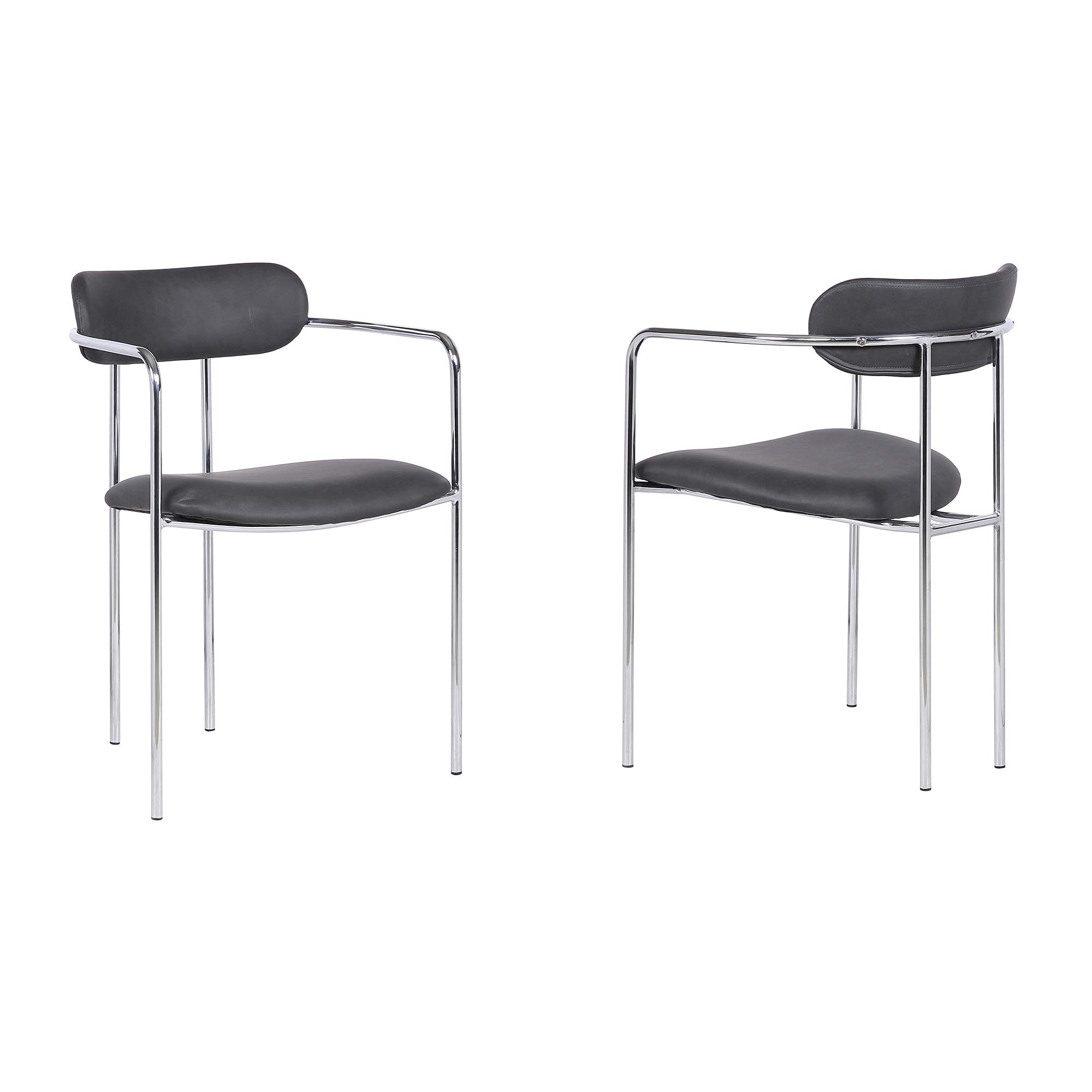 Armen Living Gwen Contemporary Faux Leather Dining Chairs - Set of 2, 29 Inch Height, Grey - Perfect for Kitchen, Dining Room, and Home Office Seating