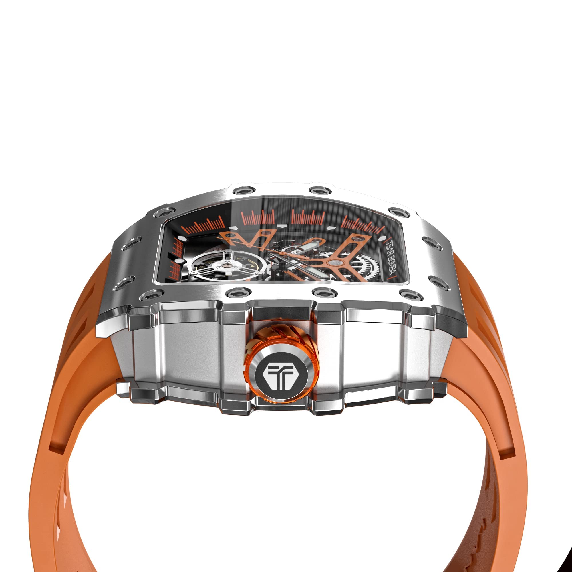 TSAR BOMBA Luxury Men's Watch - 50M Waterproof Tonneau Chronograph with Silicone Band, Mechanical Movement - Perfect for Business, Casual Wear & Gift Giving