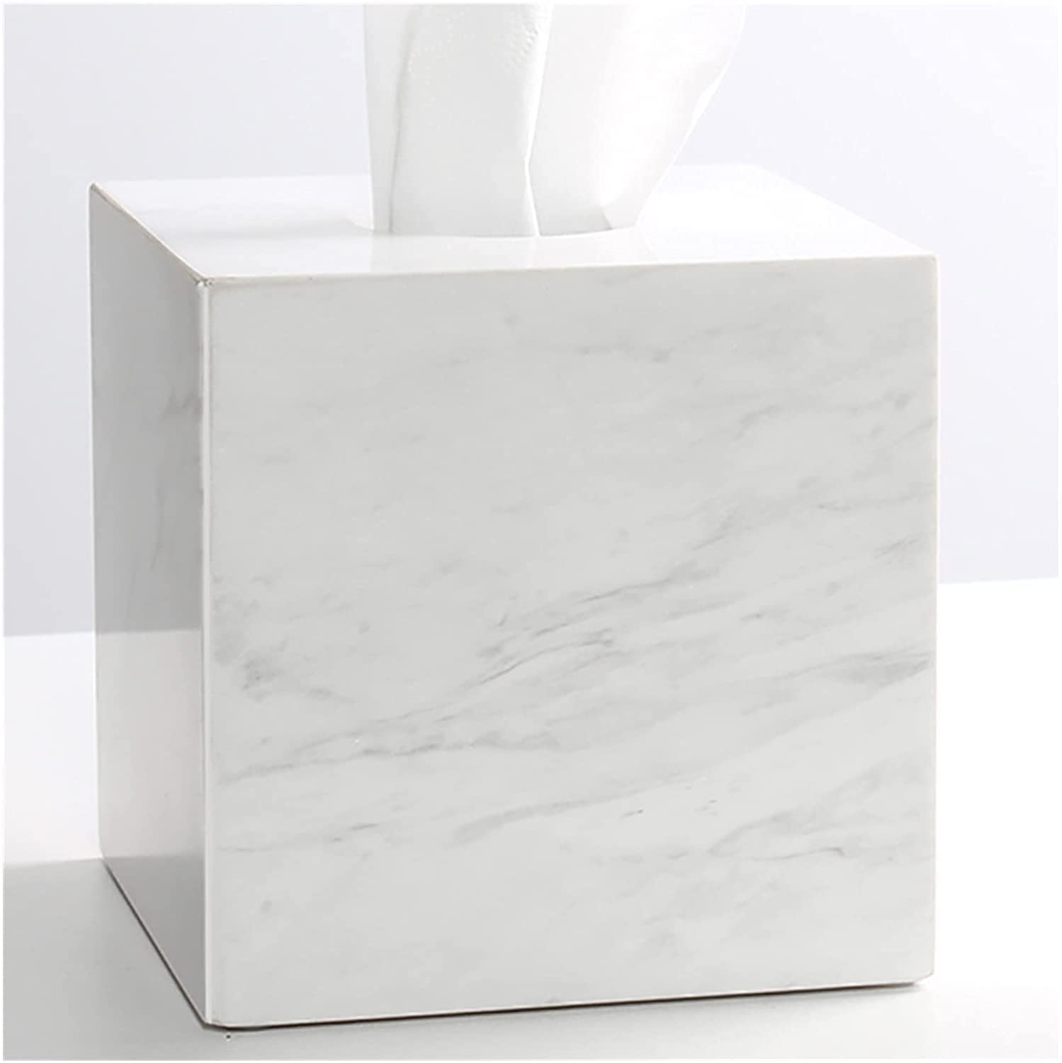 Natural Smooth Marble Tissue Box Holder - Multifunctional Square Napkin Dispenser with Removable Bottom | Elegant Bathroom Vanity & Bedroom Dresser Organizer for Home, Office, Hotel Decor (White)