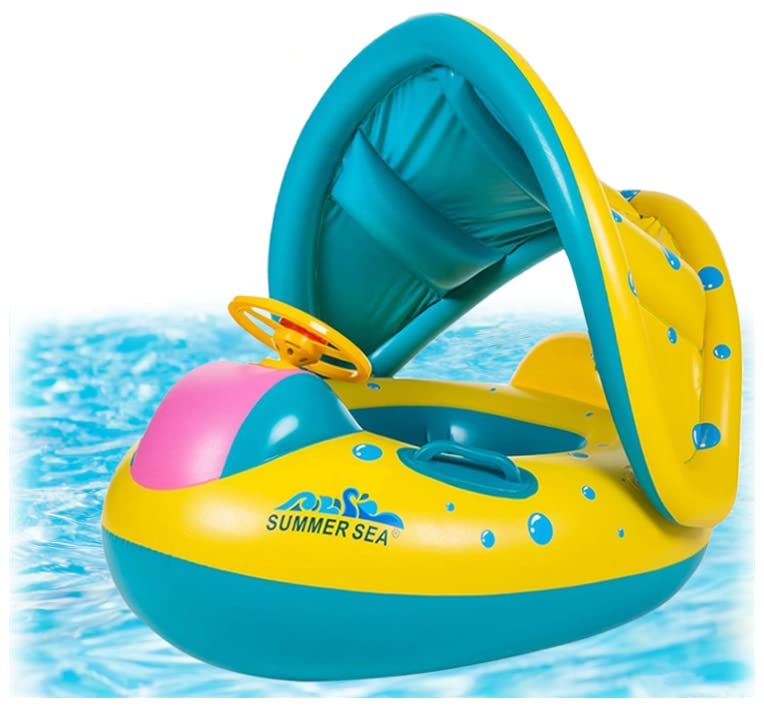 **Sun Protection Canopy Baby Swimming Float - Inflatable Baby Pool Float Ring for Safe Water Play - Perfect for Beach, Pool & Outdoor Fun**