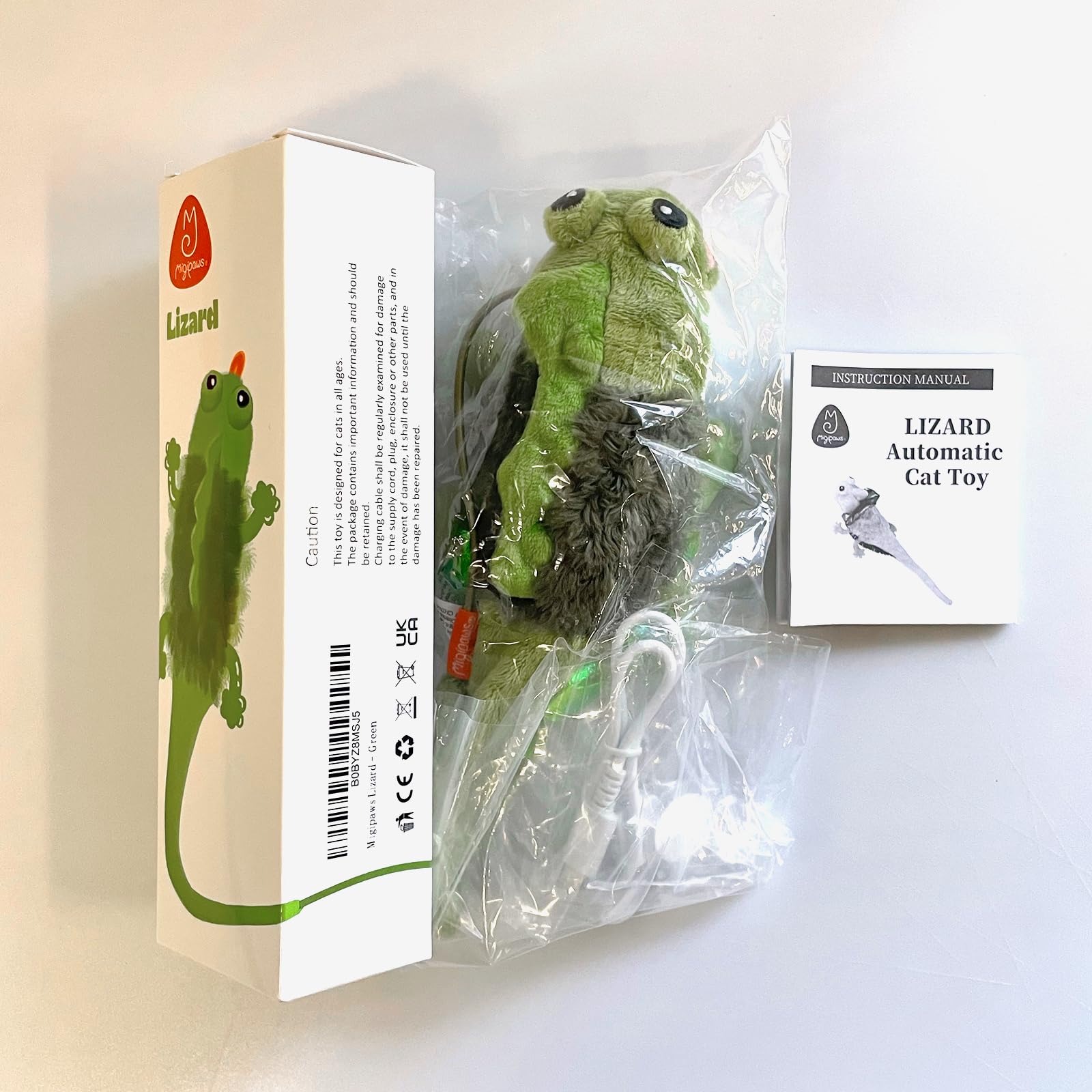 Migipaws Interactive Cat Toys - Touch Activated Flapping Chirping Lizard Kitten Toy with Catnip | Rechargeable Battery | Indoor Play & Exercise for Kittens & Adult Cats (Green)